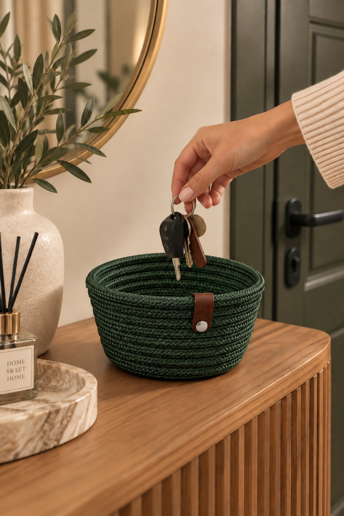 Fleur Dekoratif Hasır Organizer Sepet – Vestiyer, Antre Düzenleyici, Anahtar Kutusu, El Yapımı Örgü Dekoratif Sepet 15x10 cm - Görsel 14