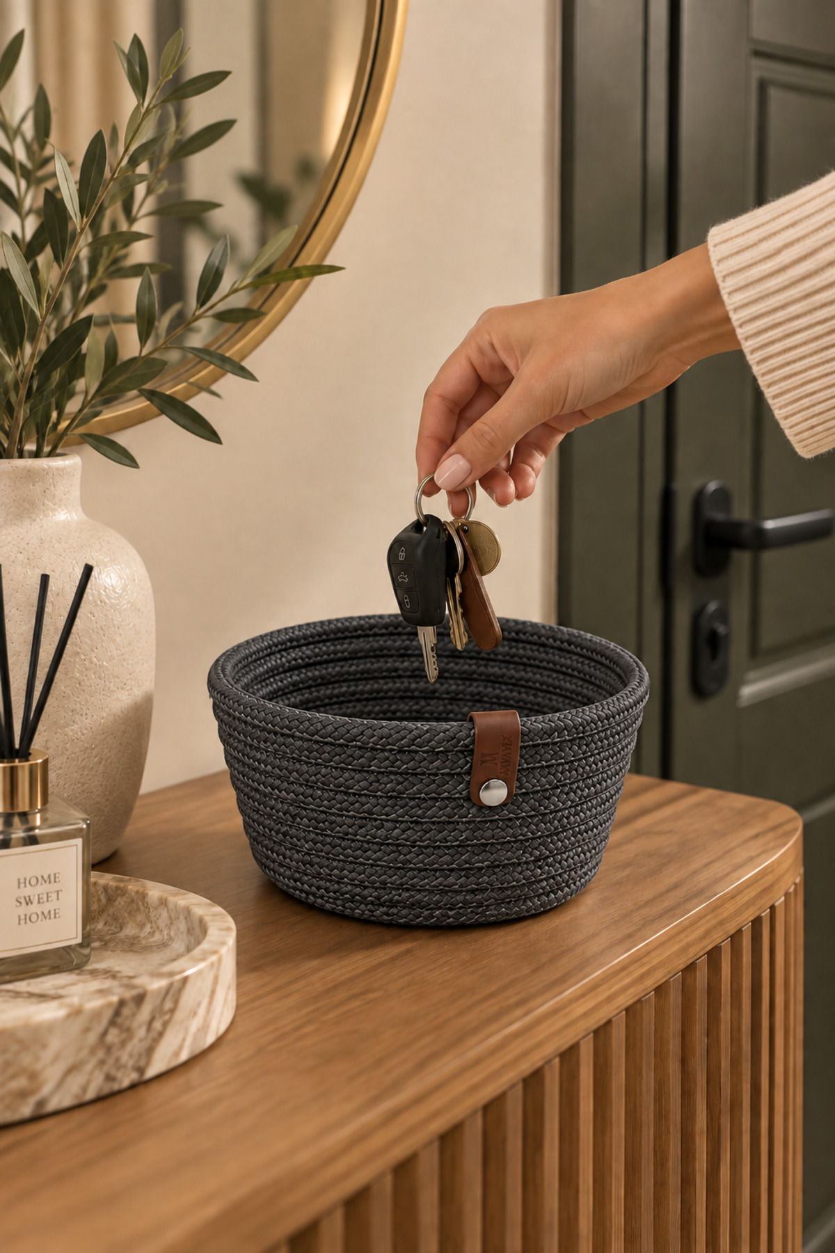 Fleur Dekoratif Hasır Organizer Sepet – Vestiyer, Antre Düzenleyici, Anahtar Kutusu, El Yapımı Örgü Dekoratif Sepet 15x10 cm - Görsel 16