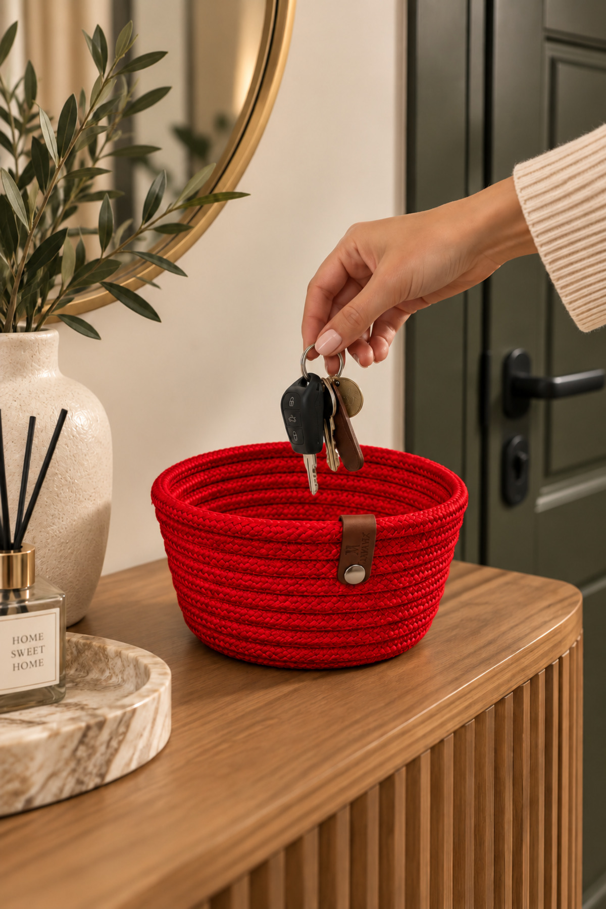 Fleur Dekoratif Hasır Organizer Sepet – Vestiyer, Antre Düzenleyici, Anahtar Kutusu, El Yapımı Örgü Dekoratif Sepet 15x10 cm - Görsel 18
