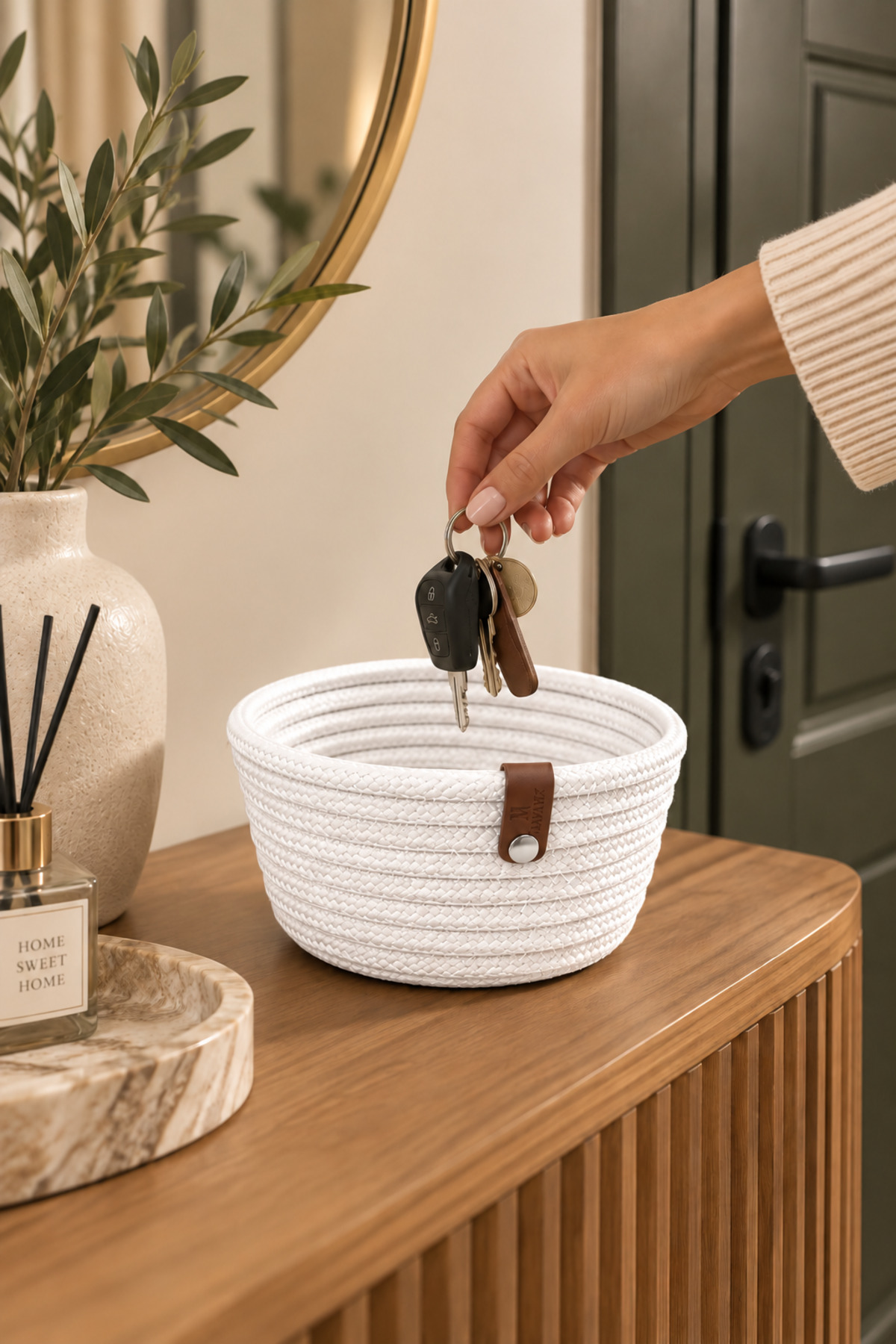 Fleur Dekoratif Hasır Organizer Sepet – Vestiyer, Antre Düzenleyici, Anahtar Kutusu, El Yapımı Örgü Dekoratif Sepet 15x10 cm - Görsel 20