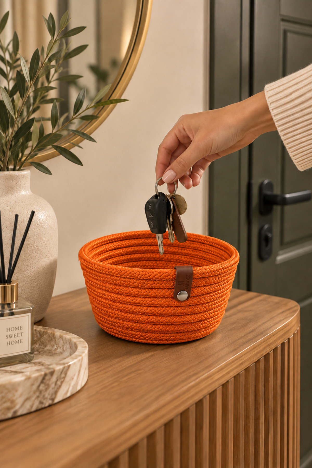 Fleur Dekoratif Hasır Organizer Sepet – Vestiyer, Antre Düzenleyici, Anahtar Kutusu, El Yapımı Örgü Dekoratif Sepet 15x10 cm - Görsel 22
