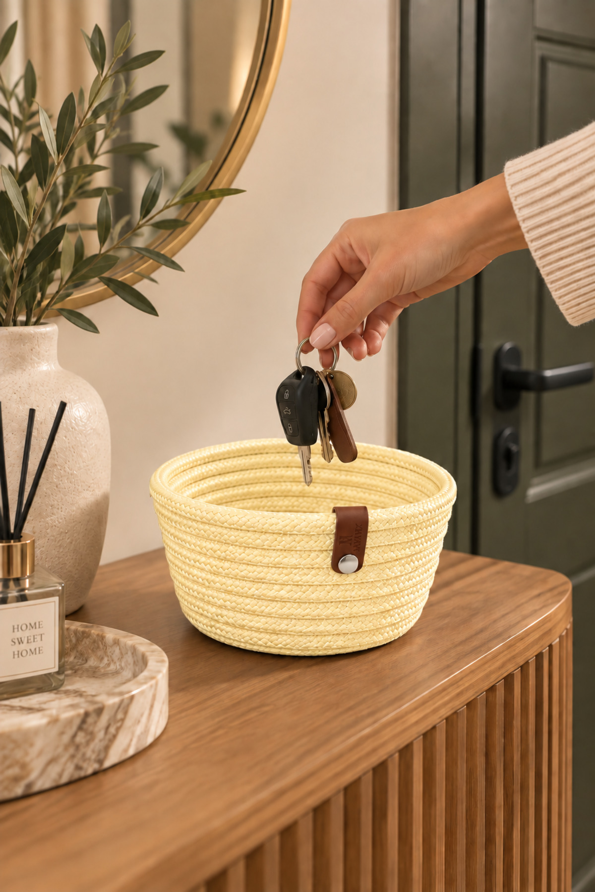 Fleur Dekoratif Hasır Organizer Sepet – Vestiyer, Antre Düzenleyici, Anahtar Kutusu, El Yapımı Örgü Dekoratif Sepet 15x10 cm - Görsel 24
