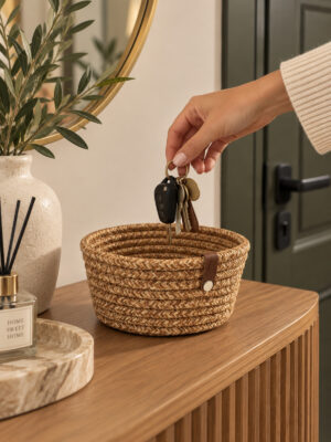 Fleur Dekoratif Hasır Organizer Sepet – Vestiyer, Antre Düzenleyici, Anahtar Kutusu, El Yapımı Örgü Dekoratif Sepet 15x10 cm - Görsel 26