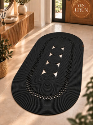 Nola Doğal Hasır Jüt Kilim Dekoratif Örgü Tasarım Oval Salon, Antre, Mutfak ve Koridor Halısı Bohem Ev Dekorasyonu Şık, Modern Doğal Görünümlü Ev Tekstili