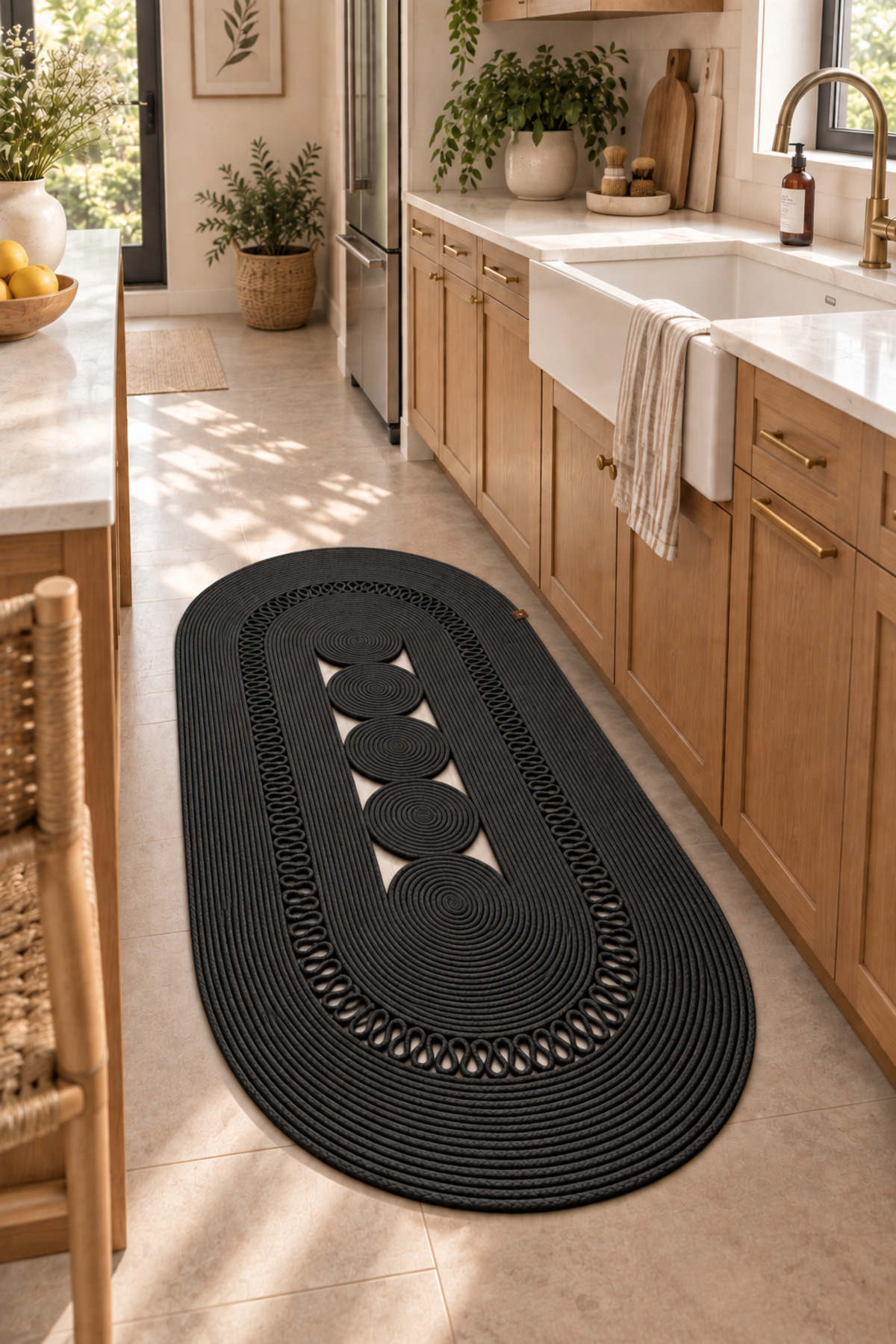 Nola Doğal Hasır Jüt Kilim Dekoratif Örgü Tasarım Oval Salon, Antre, Mutfak ve Koridor Halısı Bohem Ev Dekorasyonu Şık, Modern Doğal Görünümlü Ev Tekstili - Görsel 3
