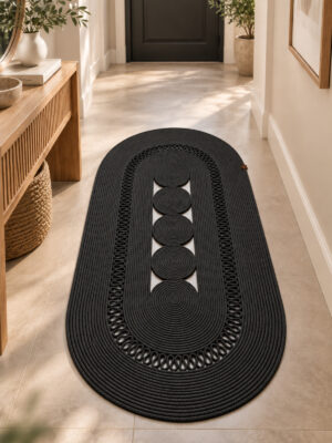 Nola Doğal Hasır Jüt Kilim Dekoratif Örgü Tasarım Oval Salon, Antre, Mutfak ve Koridor Halısı Bohem Ev Dekorasyonu Şık, Modern Doğal Görünümlü Ev Tekstili - Görsel 4