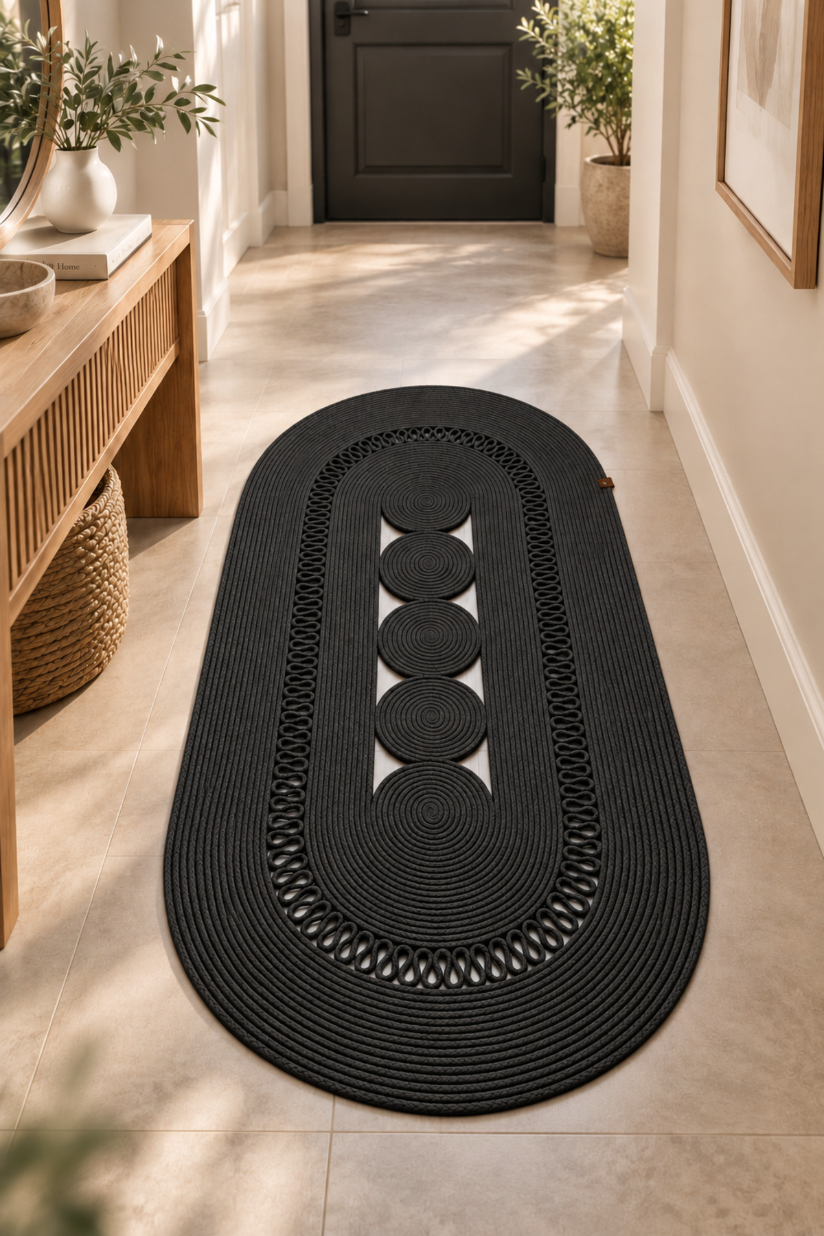 Nola Doğal Hasır Jüt Kilim Dekoratif Örgü Tasarım Oval Salon, Antre, Mutfak ve Koridor Halısı Bohem Ev Dekorasyonu Şık, Modern Doğal Görünümlü Ev Tekstili - Görsel 4