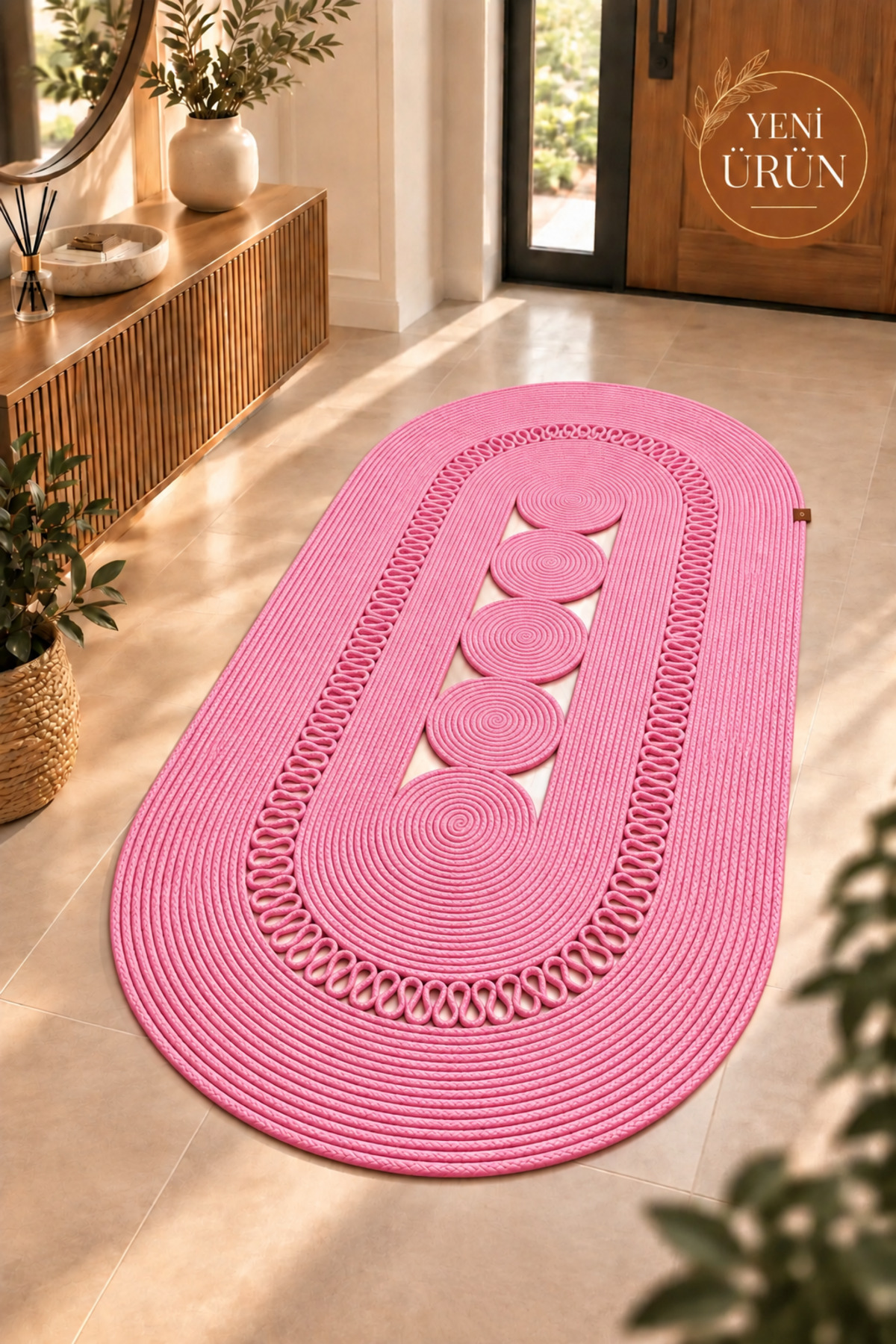 Nola Doğal Hasır Jüt Kilim Dekoratif Örgü Tasarım Oval Salon, Antre, Mutfak ve Koridor Halısı Bohem Ev Dekorasyonu Şık, Modern Doğal Görünümlü Ev Tekstili - Görsel 5