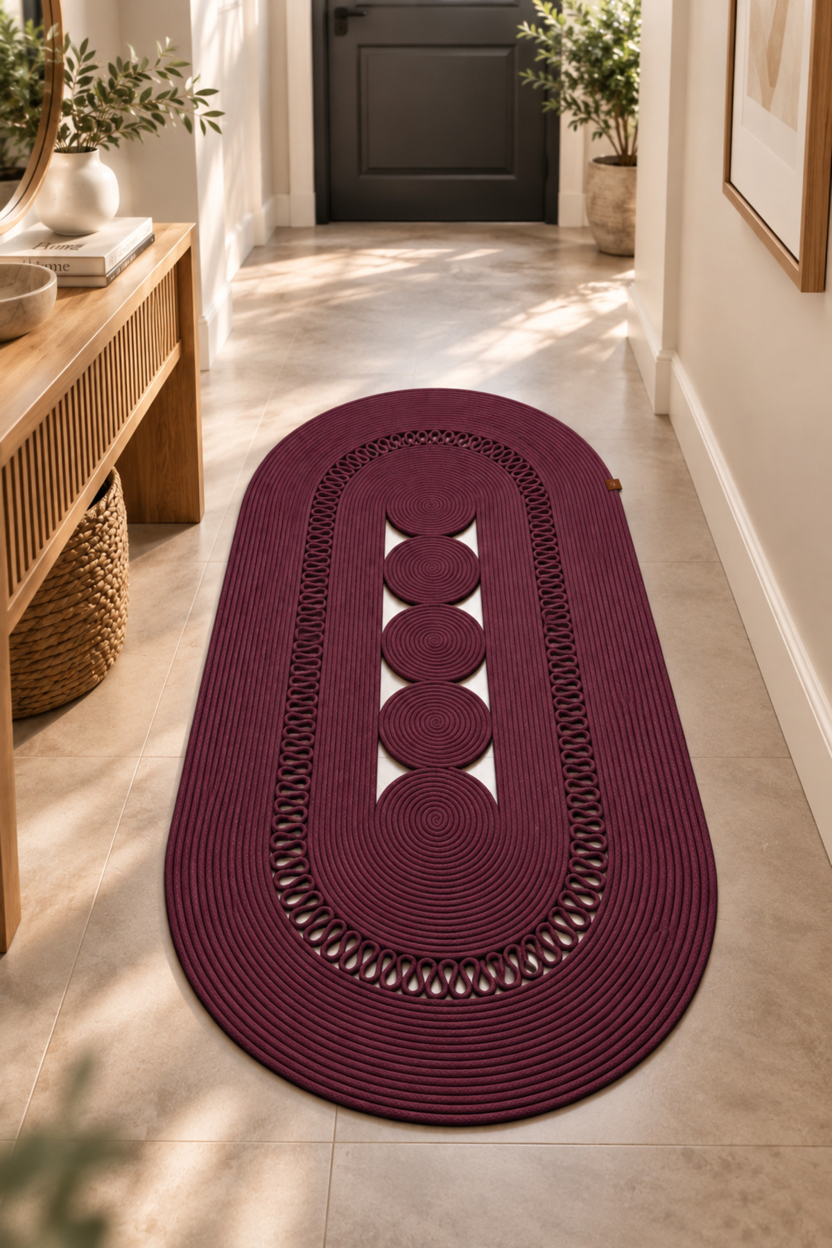 Nola Doğal Hasır Jüt Kilim Dekoratif Örgü Tasarım Oval Salon, Antre, Mutfak ve Koridor Halısı Bohem Ev Dekorasyonu Şık, Modern Doğal Görünümlü Ev Tekstili - Görsel 8