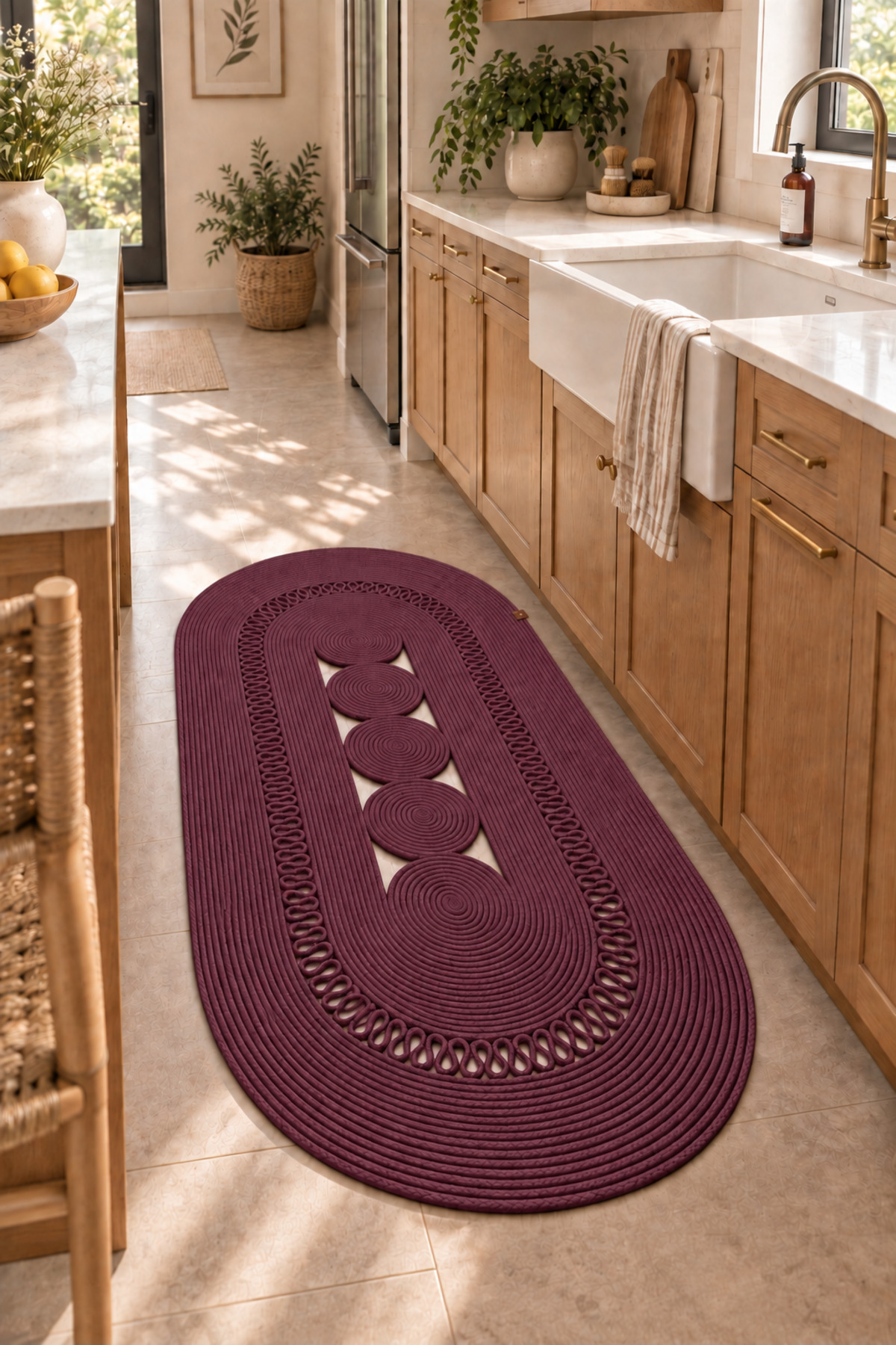 Nola Doğal Hasır Jüt Kilim Dekoratif Örgü Tasarım Oval Salon, Antre, Mutfak ve Koridor Halısı Bohem Ev Dekorasyonu Şık, Modern Doğal Görünümlü Ev Tekstili - Görsel 10