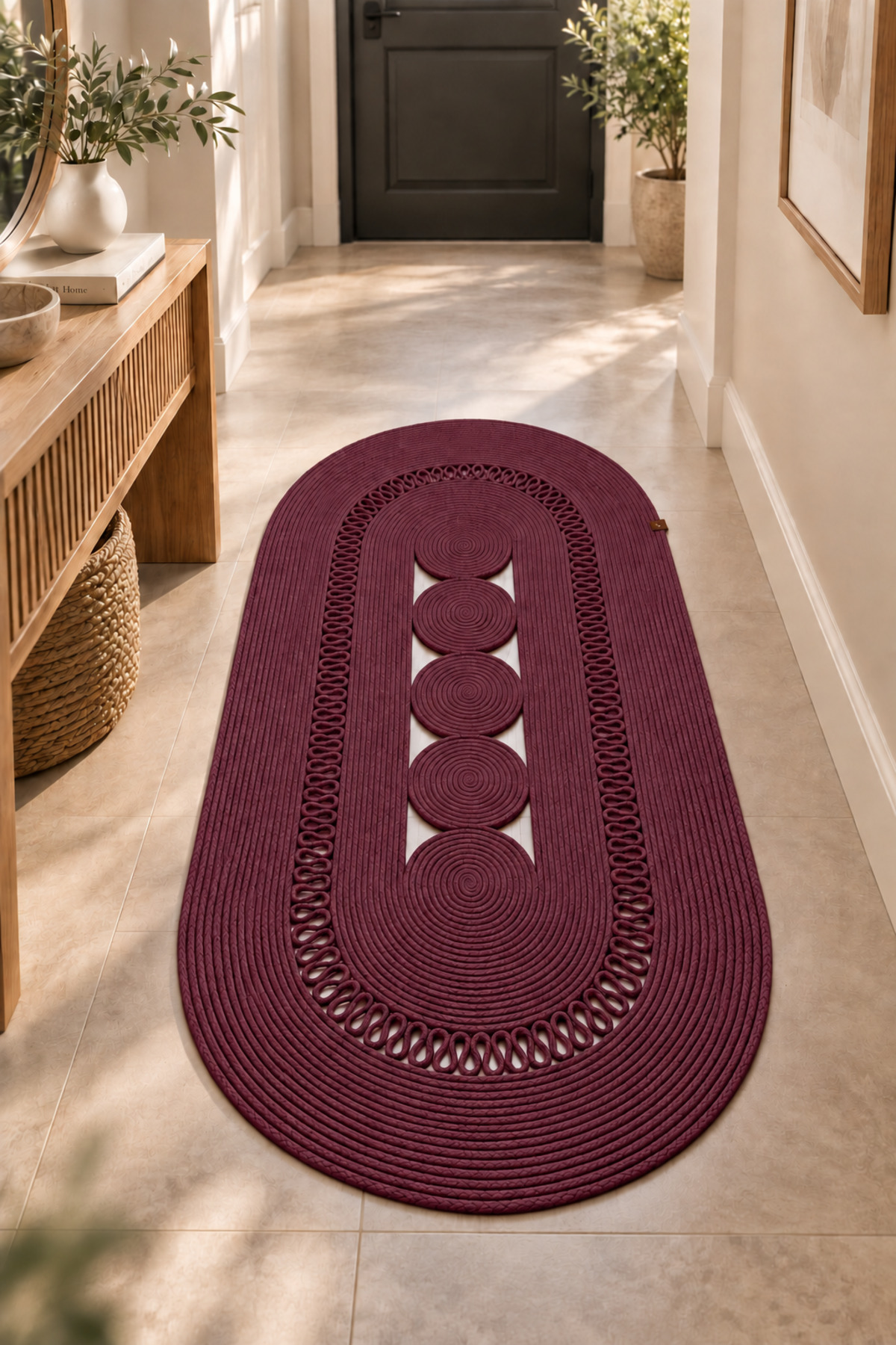 Nola Doğal Hasır Jüt Kilim Dekoratif Örgü Tasarım Oval Salon, Antre, Mutfak ve Koridor Halısı Bohem Ev Dekorasyonu Şık, Modern Doğal Görünümlü Ev Tekstili - Görsel 11