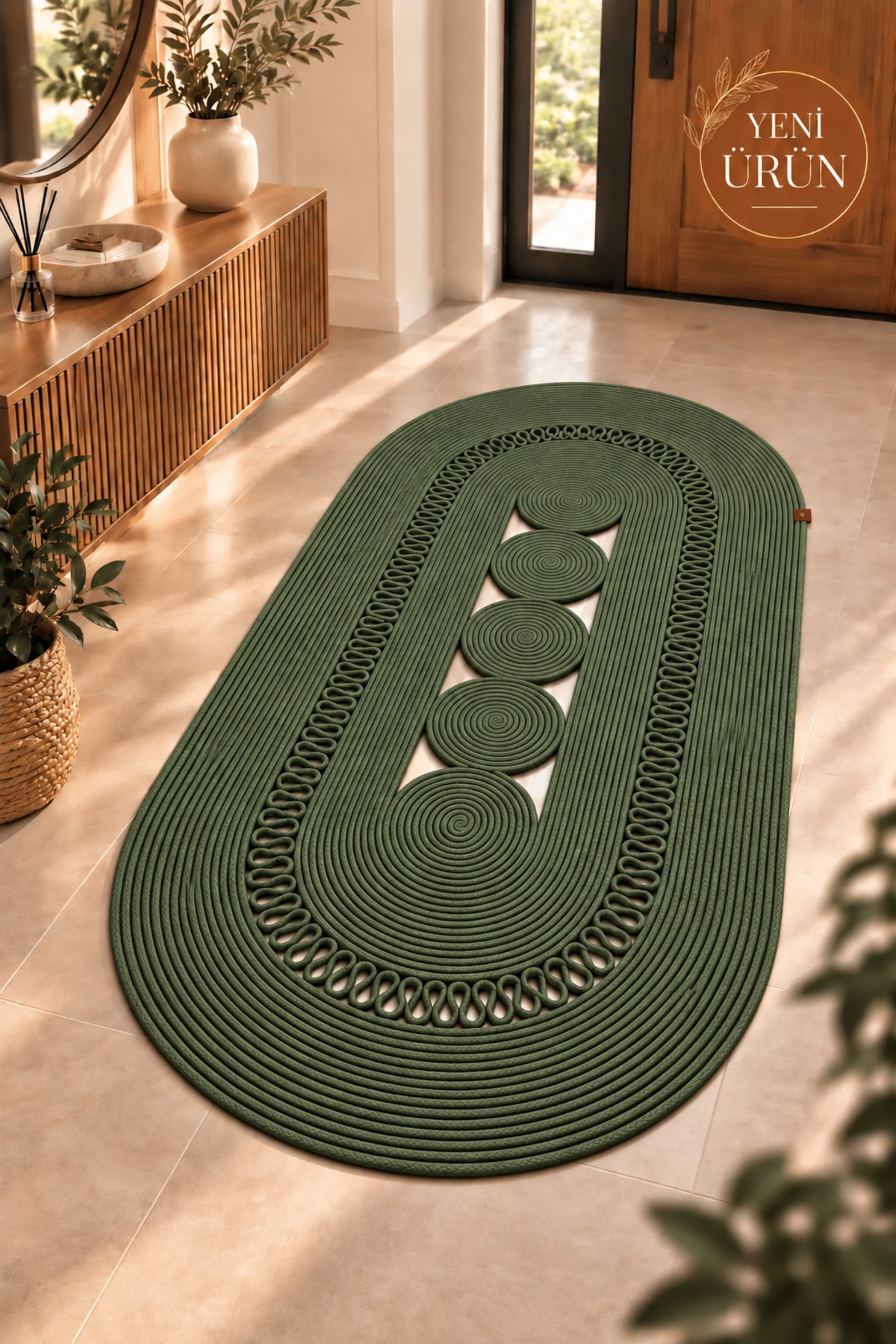 Nola Doğal Hasır Jüt Kilim Dekoratif Örgü Tasarım Oval Salon, Antre, Mutfak ve Koridor Halısı Bohem Ev Dekorasyonu Şık, Modern Doğal Görünümlü Ev Tekstili - Görsel 12