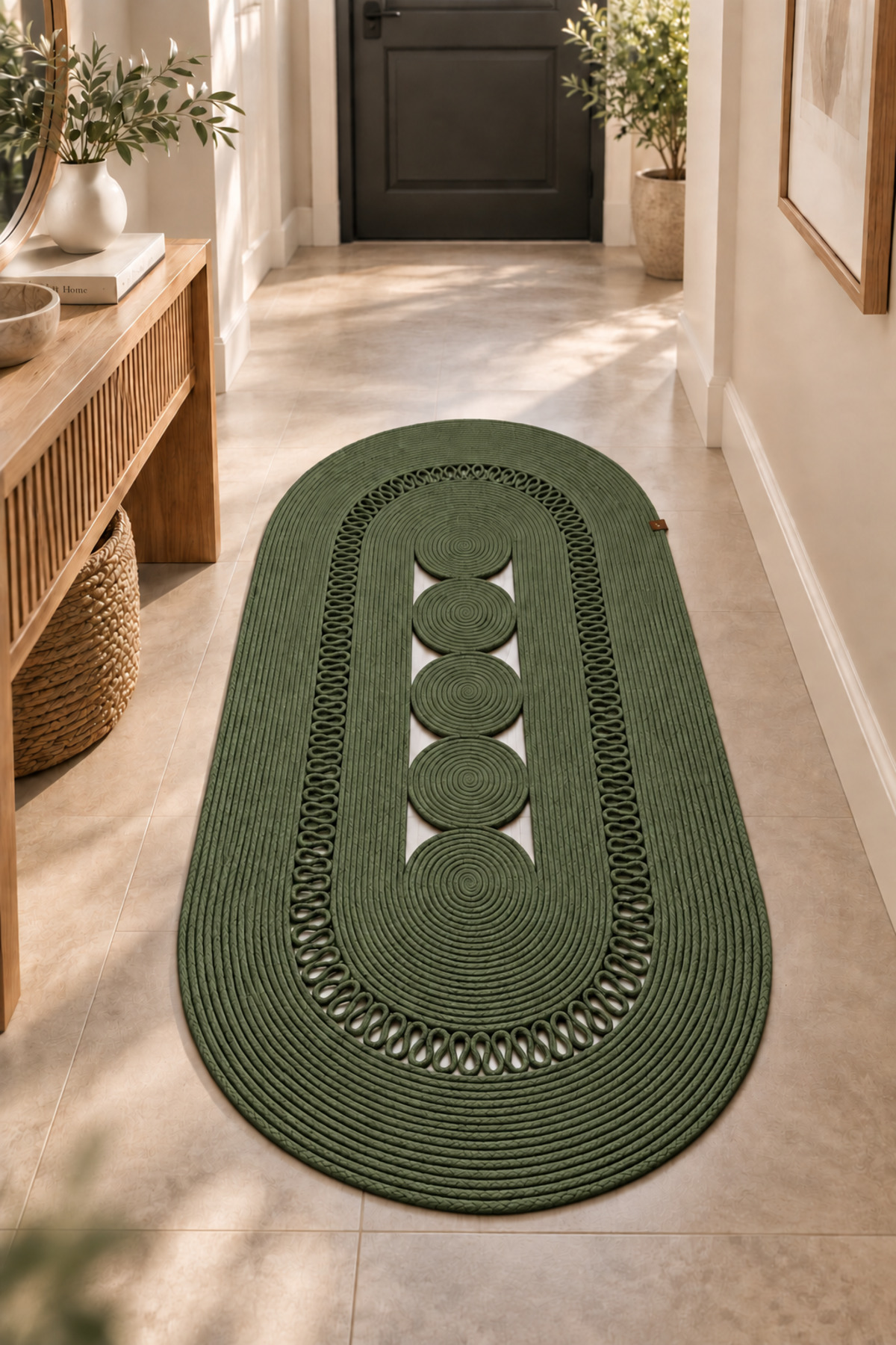 Nola Doğal Hasır Jüt Kilim Dekoratif Örgü Tasarım Oval Salon, Antre, Mutfak ve Koridor Halısı Bohem Ev Dekorasyonu Şık, Modern Doğal Görünümlü Ev Tekstili - Görsel 15