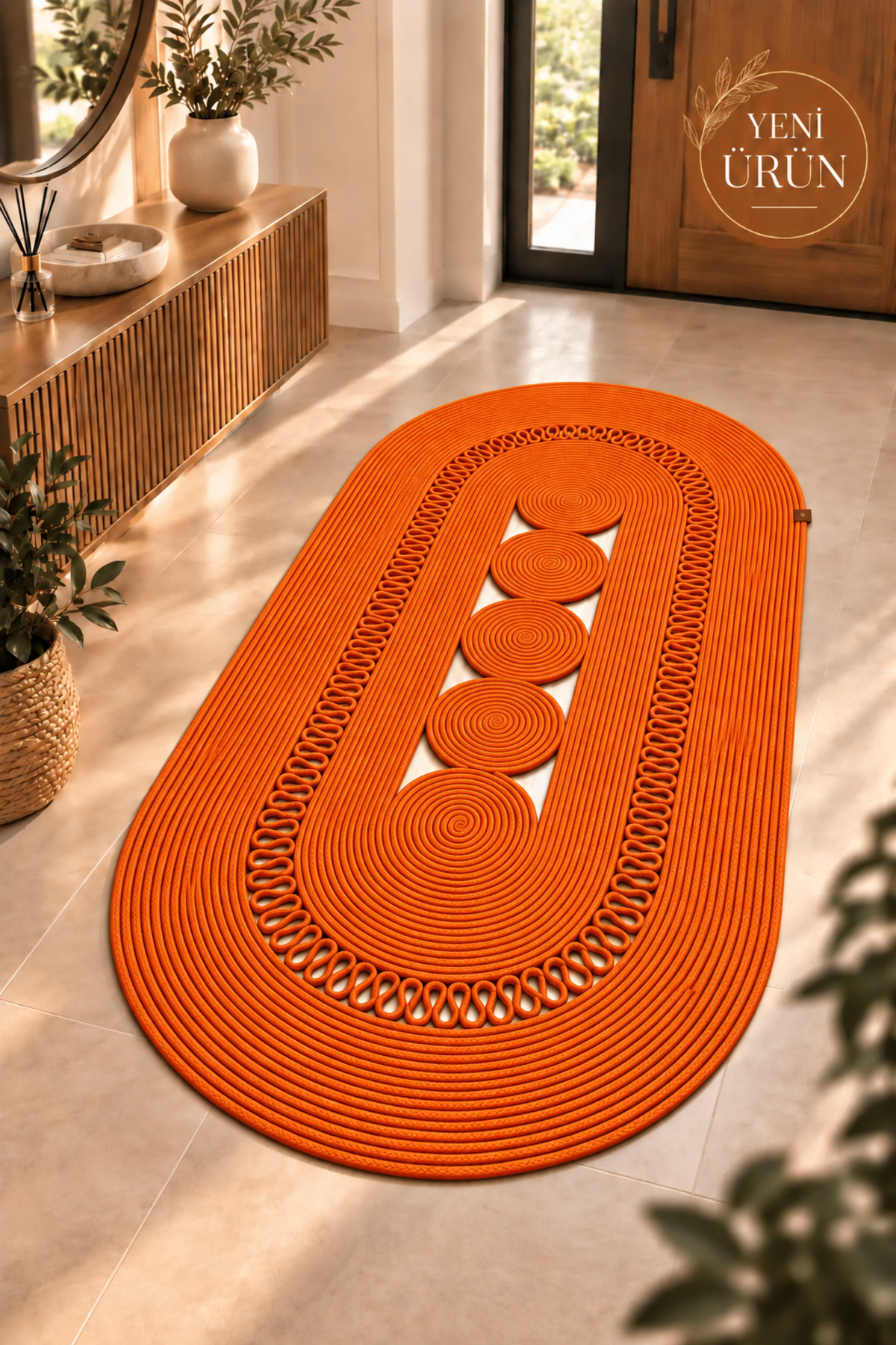 Nola Doğal Hasır Jüt Kilim Dekoratif Örgü Tasarım Oval Salon, Antre, Mutfak ve Koridor Halısı Bohem Ev Dekorasyonu Şık, Modern Doğal Görünümlü Ev Tekstili - Görsel 16