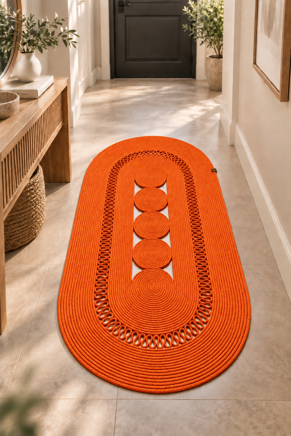 Nola Doğal Hasır Jüt Kilim Dekoratif Örgü Tasarım Oval Salon, Antre, Mutfak ve Koridor Halısı Bohem Ev Dekorasyonu Şık, Modern Doğal Görünümlü Ev Tekstili - Görsel 19