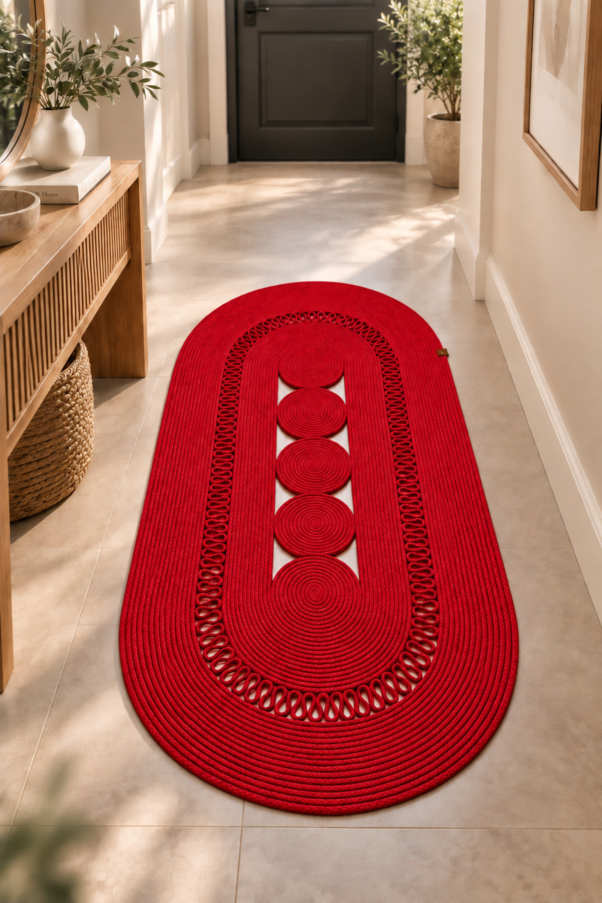 Nola Doğal Hasır Jüt Kilim Dekoratif Örgü Tasarım Oval Salon, Antre, Mutfak ve Koridor Halısı Bohem Ev Dekorasyonu Şık, Modern Doğal Görünümlü Ev Tekstili - Görsel 26