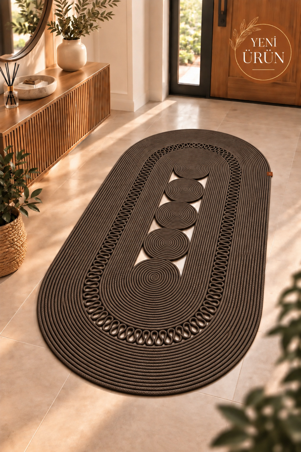 Nola Doğal Hasır Jüt Kilim Dekoratif Örgü Tasarım Oval Salon, Antre, Mutfak ve Koridor Halısı Bohem Ev Dekorasyonu Şık, Modern Doğal Görünümlü Ev Tekstili - Görsel 27