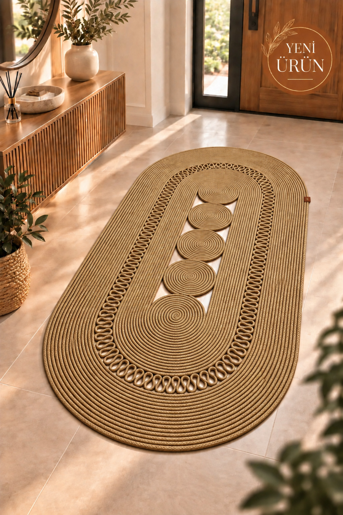 Nola Doğal Hasır Jüt Kilim Dekoratif Örgü Tasarım Oval Salon, Antre, Mutfak ve Koridor Halısı Bohem Ev Dekorasyonu Şık, Modern Doğal Görünümlü Ev Tekstili - Görsel 30