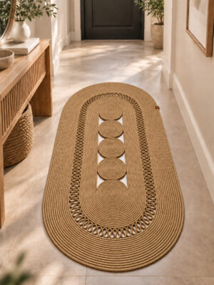 Nola Doğal Hasır Jüt Kilim Dekoratif Örgü Tasarım Oval Salon, Antre, Mutfak ve Koridor Halısı Bohem Ev Dekorasyonu Şık, Modern Doğal Görünümlü Ev Tekstili - Görsel 33