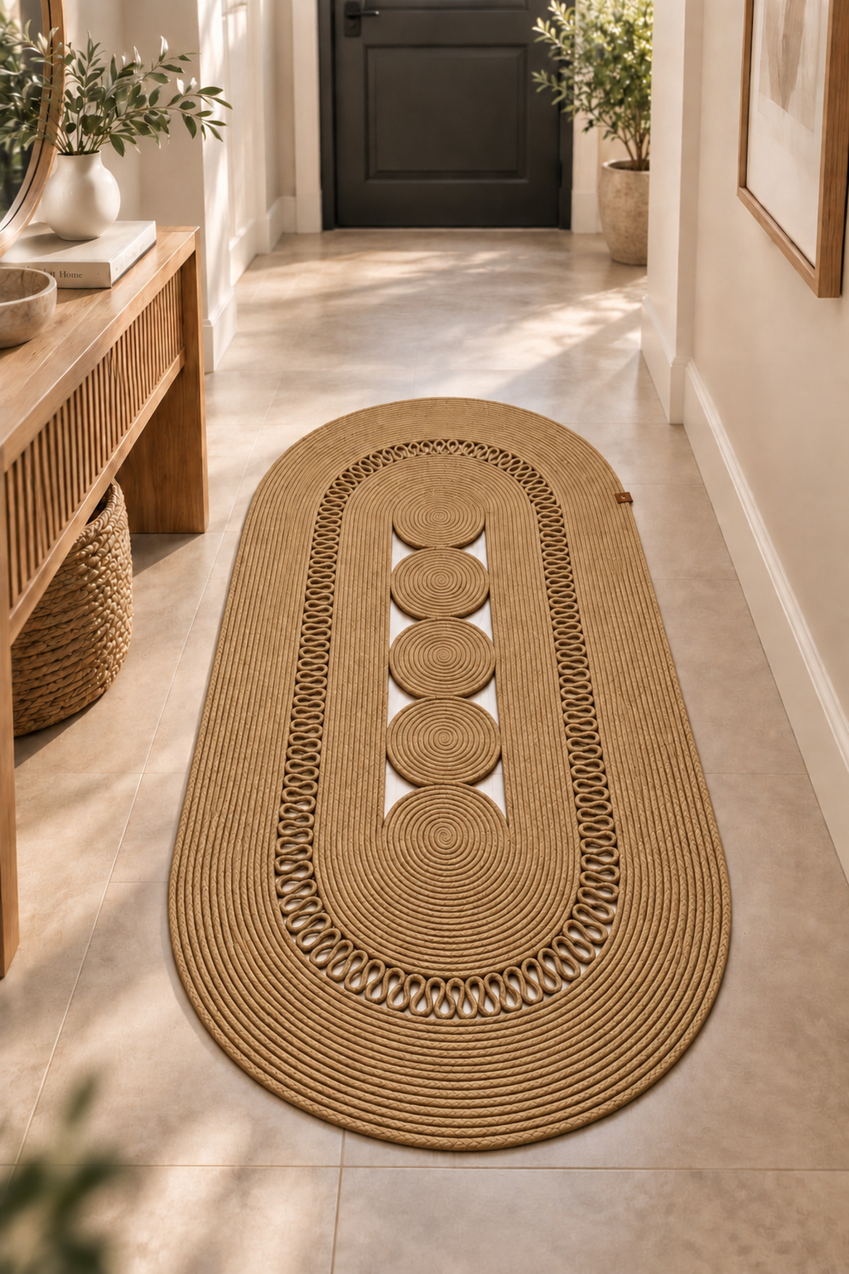 Nola Doğal Hasır Jüt Kilim Dekoratif Örgü Tasarım Oval Salon, Antre, Mutfak ve Koridor Halısı Bohem Ev Dekorasyonu Şık, Modern Doğal Görünümlü Ev Tekstili - Görsel 33