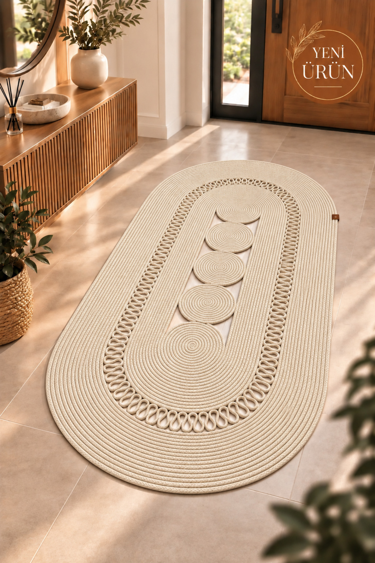 Nola Doğal Hasır Jüt Kilim Dekoratif Örgü Tasarım Oval Salon, Antre, Mutfak ve Koridor Halısı Bohem Ev Dekorasyonu Şık, Modern Doğal Görünümlü Ev Tekstili - Görsel 34