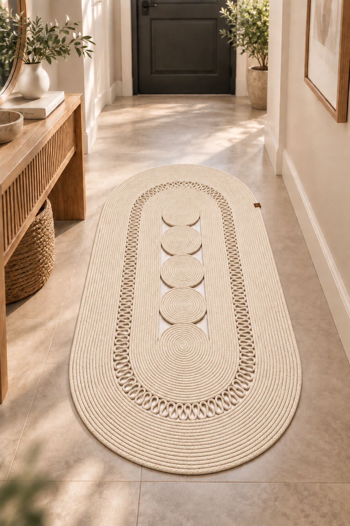 Nola Doğal Hasır Jüt Kilim Dekoratif Örgü Tasarım Oval Salon, Antre, Mutfak ve Koridor Halısı Bohem Ev Dekorasyonu Şık, Modern Doğal Görünümlü Ev Tekstili - Görsel 37