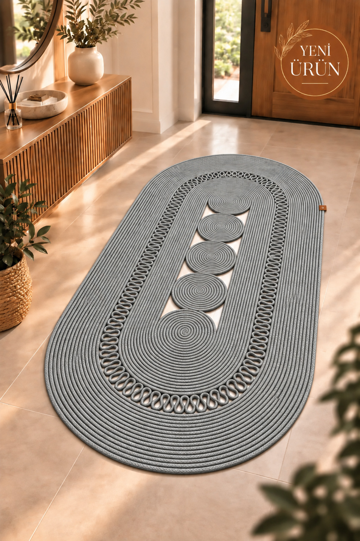 Nola Doğal Hasır Jüt Kilim Dekoratif Örgü Tasarım Oval Salon, Antre, Mutfak ve Koridor Halısı Bohem Ev Dekorasyonu Şık, Modern Doğal Görünümlü Ev Tekstili - Görsel 46