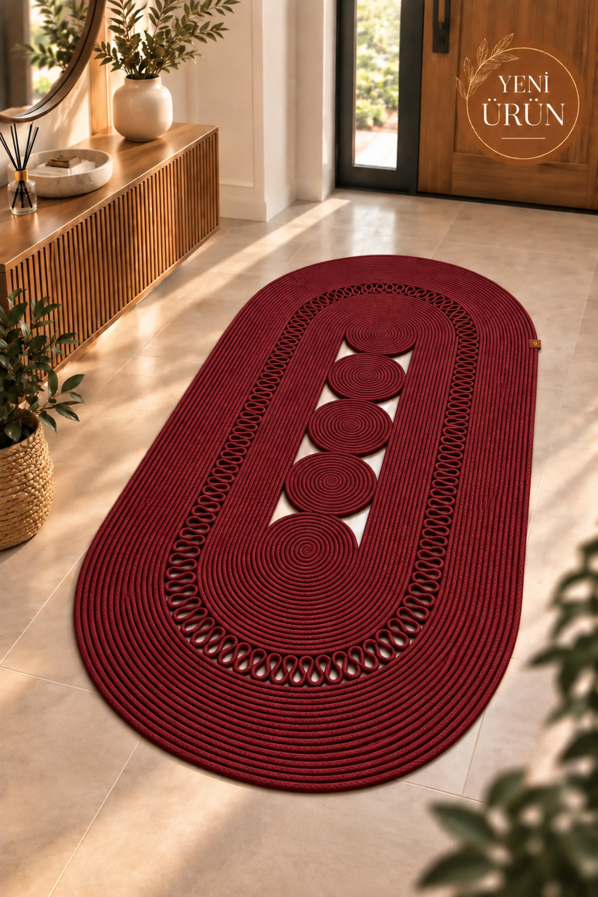 Nola Doğal Hasır Jüt Kilim Dekoratif Örgü Tasarım Oval Salon, Antre, Mutfak ve Koridor Halısı Bohem Ev Dekorasyonu Şık, Modern Doğal Görünümlü Ev Tekstili - Görsel 50