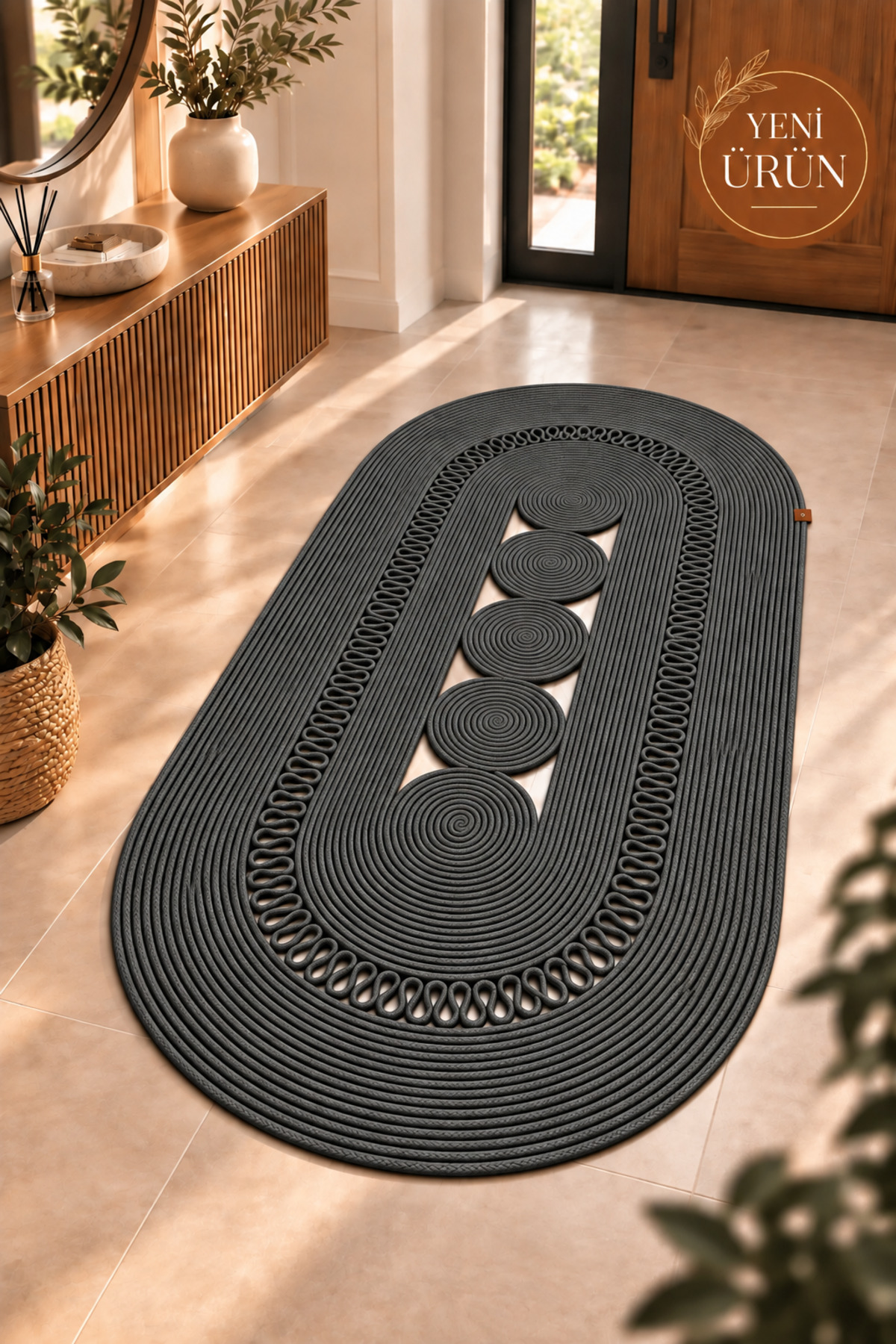 Nola Doğal Hasır Jüt Kilim Dekoratif Örgü Tasarım Oval Salon, Antre, Mutfak ve Koridor Halısı Bohem Ev Dekorasyonu Şık, Modern Doğal Görünümlü Ev Tekstili - Görsel 53