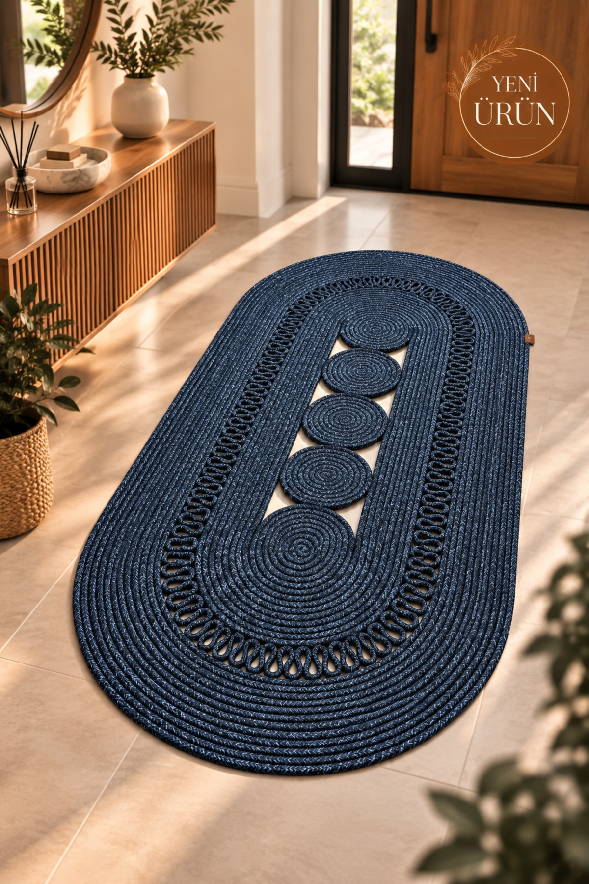 Nola Doğal Hasır Jüt Kilim Dekoratif Örgü Tasarım Oval Salon, Antre, Mutfak ve Koridor Halısı Bohem Ev Dekorasyonu Şık, Modern Doğal Görünümlü Ev Tekstili - Görsel 57