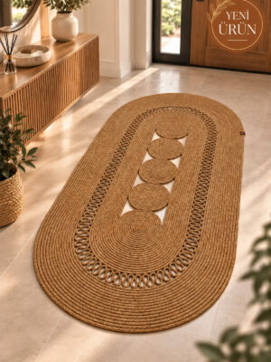 Nola Doğal Hasır Jüt Kilim Dekoratif Örgü Tasarım Oval Salon, Antre, Mutfak ve Koridor Halısı Bohem Ev Dekorasyonu Şık, Modern Doğal Görünümlü Ev Tekstili - Görsel 60