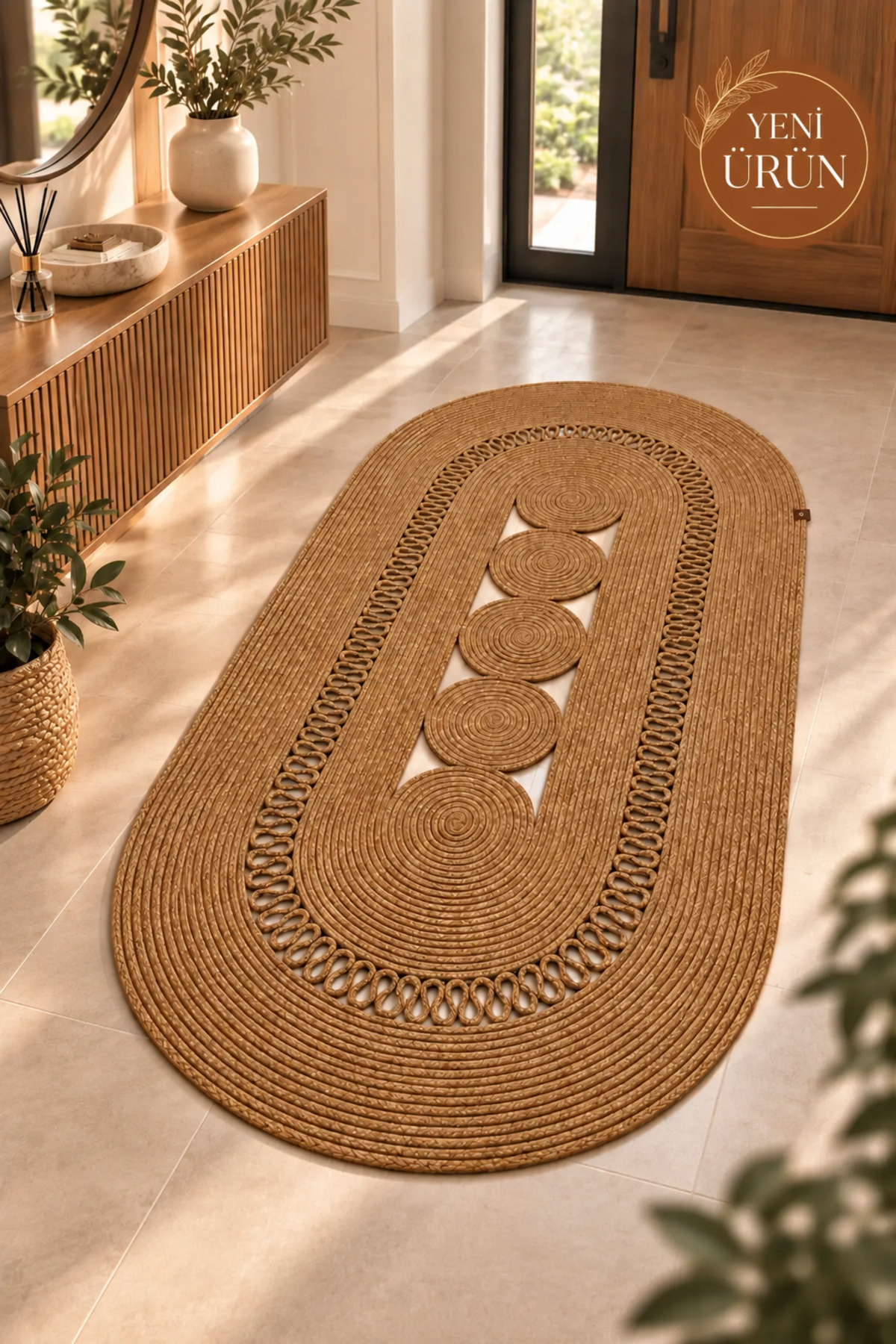Nola Doğal Hasır Jüt Kilim Dekoratif Örgü Tasarım Oval Salon, Antre, Mutfak ve Koridor Halısı Bohem Ev Dekorasyonu Şık, Modern Doğal Görünümlü Ev Tekstili - Görsel 60