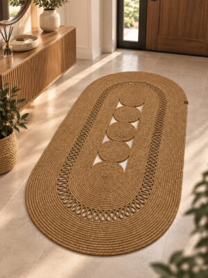 Nola Doğal Hasır Jüt Kilim Dekoratif Örgü Tasarım Oval Salon, Antre, Mutfak ve Koridor Halısı Bohem Ev Dekorasyonu Şık, Modern Doğal Görünümlü Ev Tekstili - Görsel 61