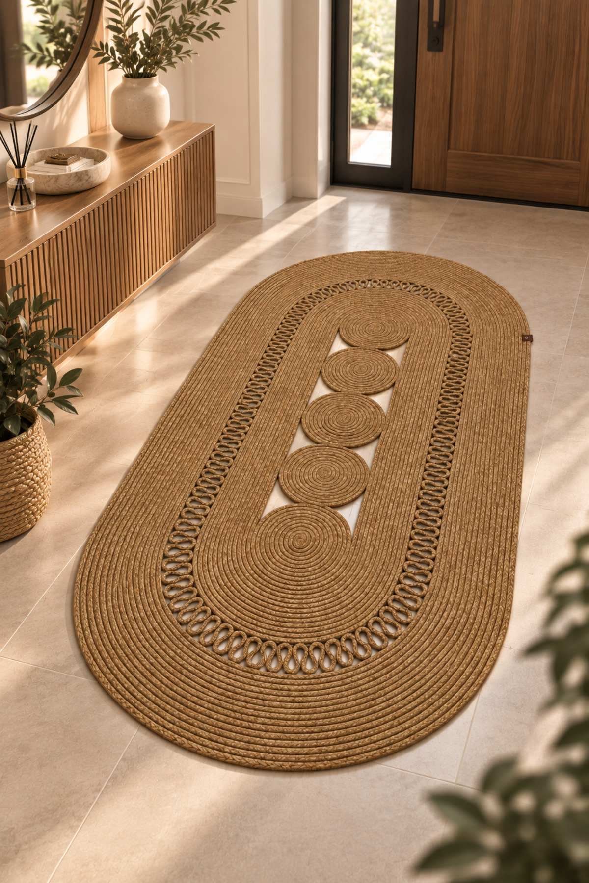 Nola Doğal Hasır Jüt Kilim Dekoratif Örgü Tasarım Oval Salon, Antre, Mutfak ve Koridor Halısı Bohem Ev Dekorasyonu Şık, Modern Doğal Görünümlü Ev Tekstili - Görsel 61
