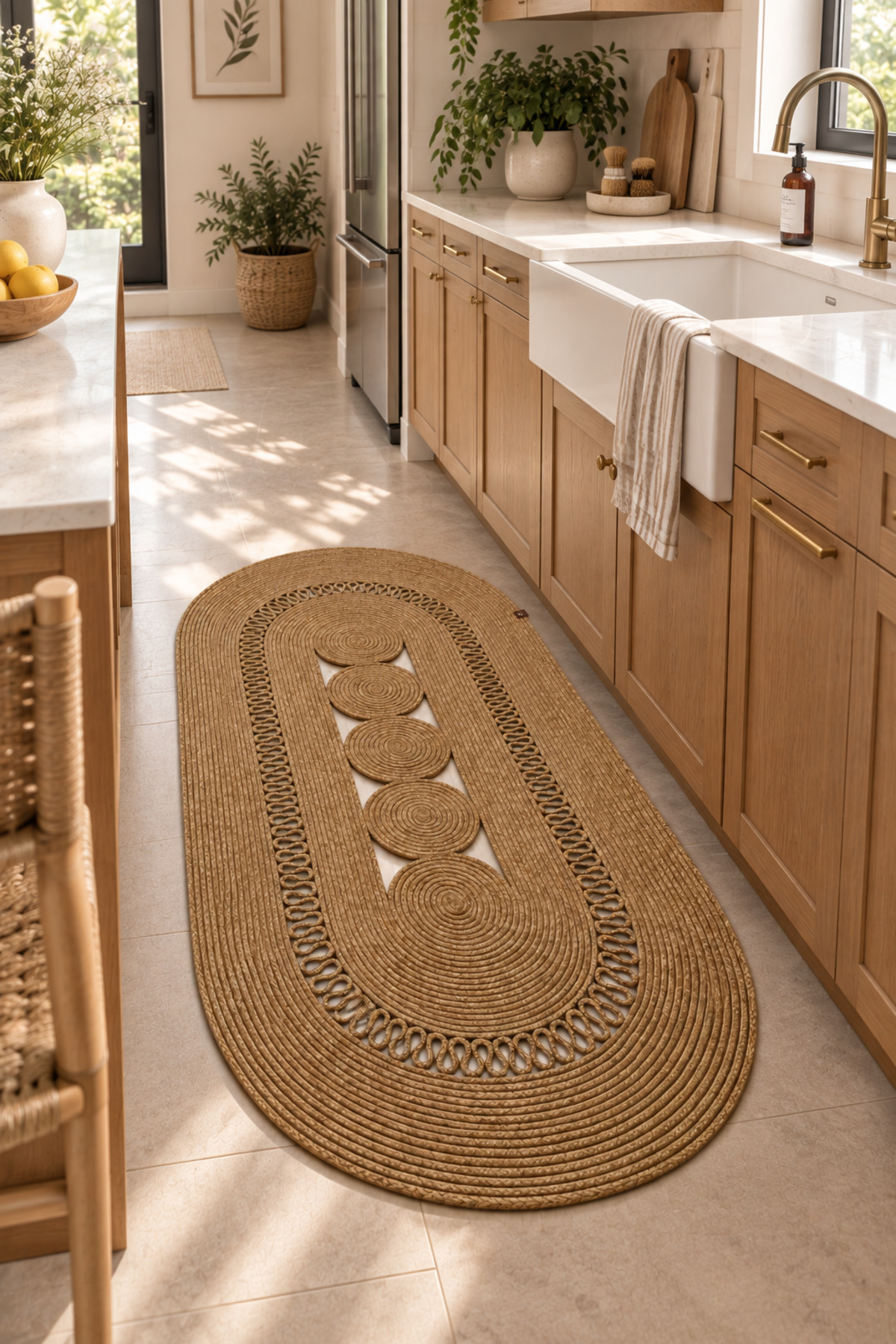 Nola Doğal Hasır Jüt Kilim Dekoratif Örgü Tasarım Oval Salon, Antre, Mutfak ve Koridor Halısı Bohem Ev Dekorasyonu Şık, Modern Doğal Görünümlü Ev Tekstili - Görsel 64