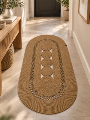 Nola Doğal Hasır Jüt Kilim Dekoratif Örgü Tasarım Oval Salon, Antre, Mutfak ve Koridor Halısı Bohem Ev Dekorasyonu Şık, Modern Doğal Görünümlü Ev Tekstili - Görsel 65