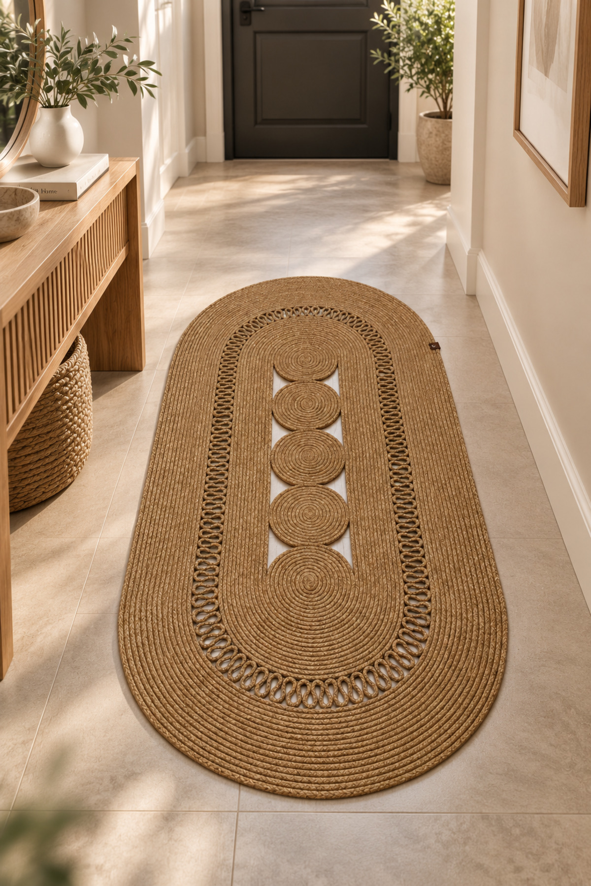 Nola Doğal Hasır Jüt Kilim Dekoratif Örgü Tasarım Oval Salon, Antre, Mutfak ve Koridor Halısı Bohem Ev Dekorasyonu Şık, Modern Doğal Görünümlü Ev Tekstili - Görsel 65