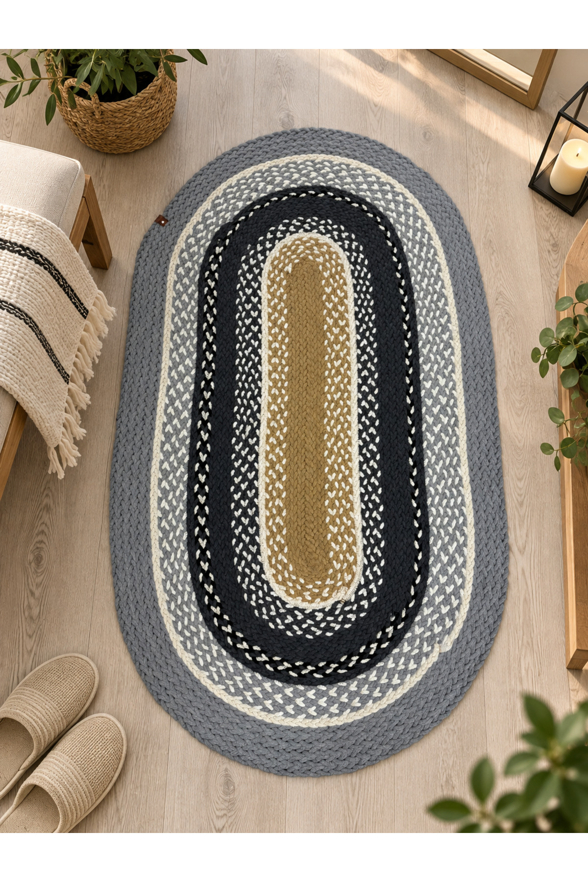 Mio Bal Peteği Pamuklu Örgü Kilim, Modern Bohem Dekoratif El İşçiliği Kilim, El Örgüsü ,Salon, Yatak Odası, Antre ve Koridor Halı Kilim Yolluk Hediyelik Ev Eşyası - Görsel 2