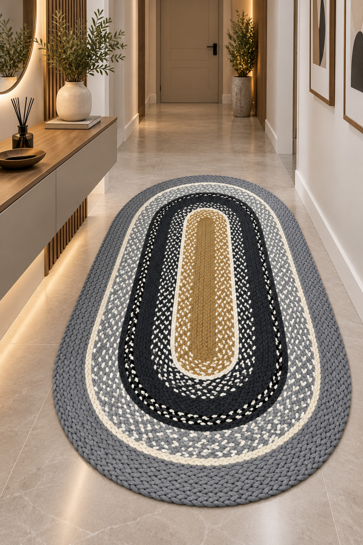 Mio Bal Peteği Pamuklu Örgü Kilim, Modern Bohem Dekoratif El İşçiliği Kilim, El Örgüsü ,Salon, Yatak Odası, Antre ve Koridor Halı Kilim Yolluk Hediyelik Ev Eşyası - Görsel 5