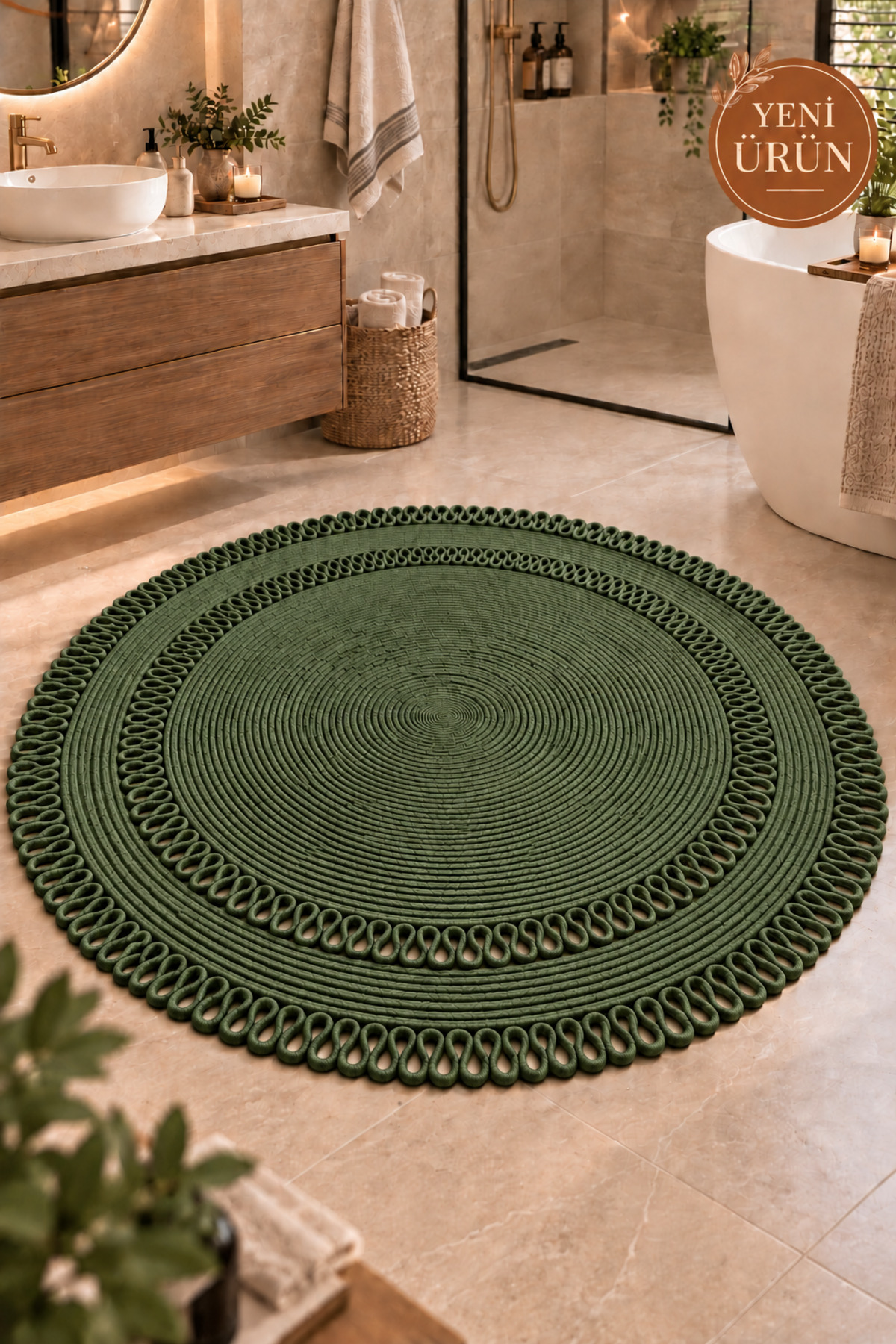 Alessa Doğal Yuvarlak Hasır Jüt Kilim Dekoratif Örgü Kilim – Modern Bohem Tasarım, Şık ve Doğal Görünüm, Salon, Mutfak ve Antre Kullanımı Desenli, Dekoratif, Kilim, Salon Çeyizlik, Hediyelik
