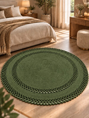 Alessa Doğal Yuvarlak Hasır Jüt Kilim Dekoratif Örgü Kilim – Modern Bohem Tasarım, Şık ve Doğal Görünüm, Salon, Mutfak ve Antre Kullanımı Desenli, Dekoratif, Kilim, Salon Çeyizlik, Hediyelik - Görsel 3