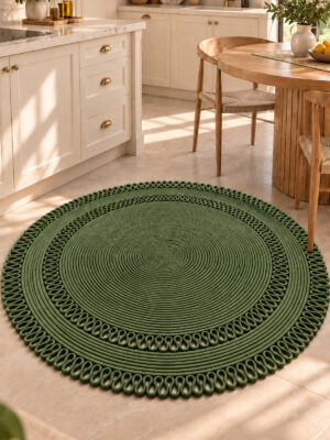 Alessa Doğal Yuvarlak Hasır Jüt Kilim Dekoratif Örgü Kilim – Modern Bohem Tasarım, Şık ve Doğal Görünüm, Salon, Mutfak ve Antre Kullanımı Desenli, Dekoratif, Kilim, Salon Çeyizlik, Hediyelik - Görsel 4