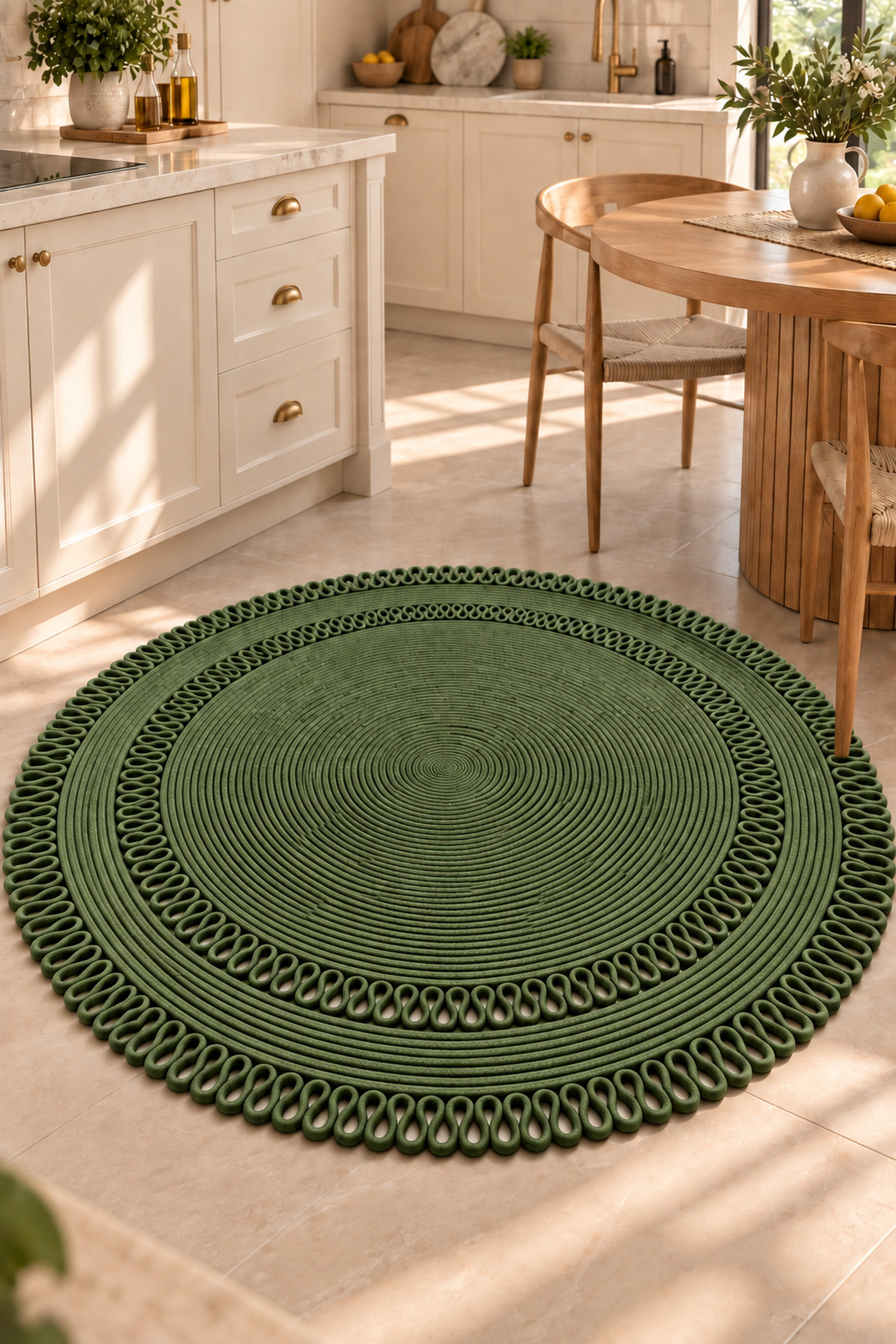 Alessa Doğal Yuvarlak Hasır Jüt Kilim Dekoratif Örgü Kilim – Modern Bohem Tasarım, Şık ve Doğal Görünüm, Salon, Mutfak ve Antre Kullanımı Desenli, Dekoratif, Kilim, Salon Çeyizlik, Hediyelik - Görsel 4