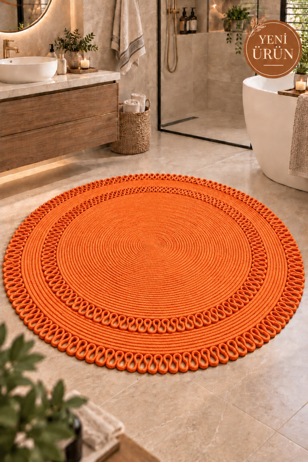 Alessa Doğal Yuvarlak Hasır Jüt Kilim Dekoratif Örgü Kilim – Modern Bohem Tasarım, Şık ve Doğal Görünüm, Salon, Mutfak ve Antre Kullanımı Desenli, Dekoratif, Kilim, Salon Çeyizlik, Hediyelik - Görsel 5