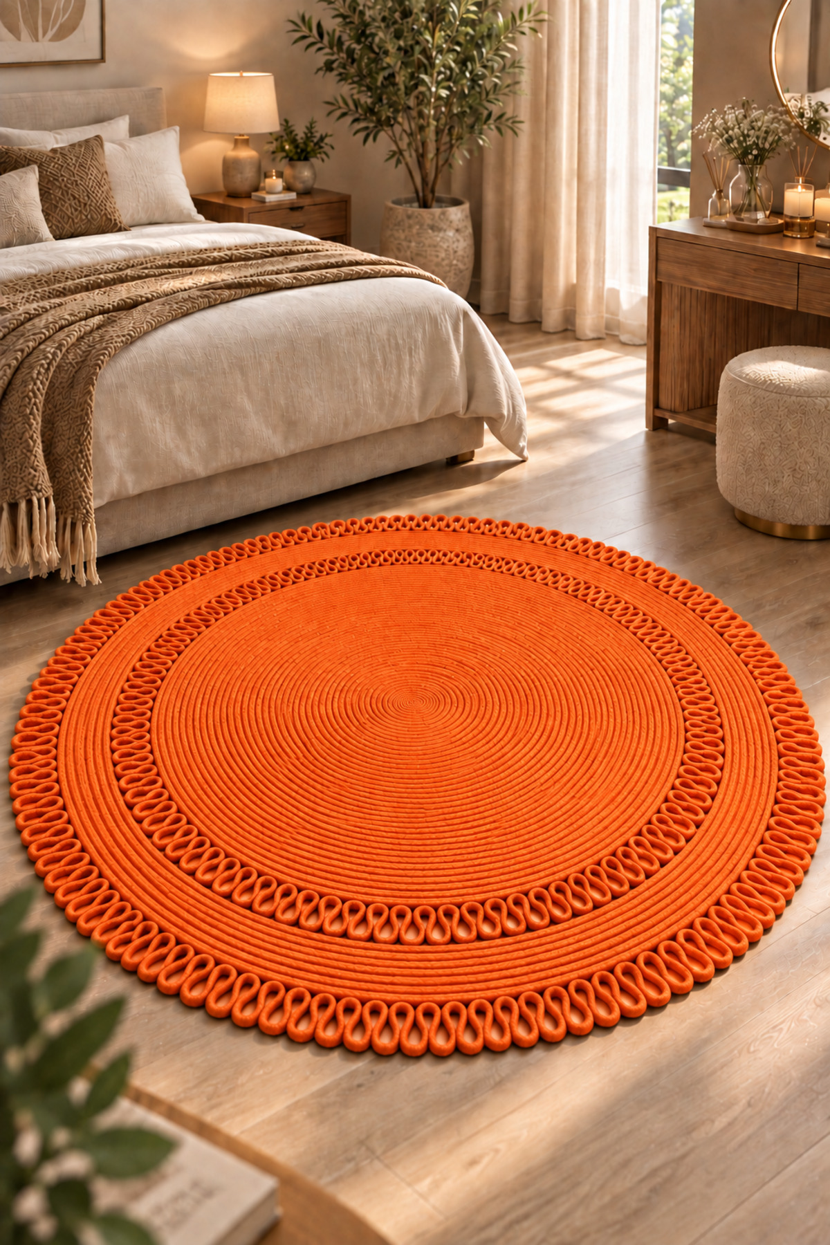 Alessa Doğal Yuvarlak Hasır Jüt Kilim Dekoratif Örgü Kilim – Modern Bohem Tasarım, Şık ve Doğal Görünüm, Salon, Mutfak ve Antre Kullanımı Desenli, Dekoratif, Kilim, Salon Çeyizlik, Hediyelik - Görsel 7