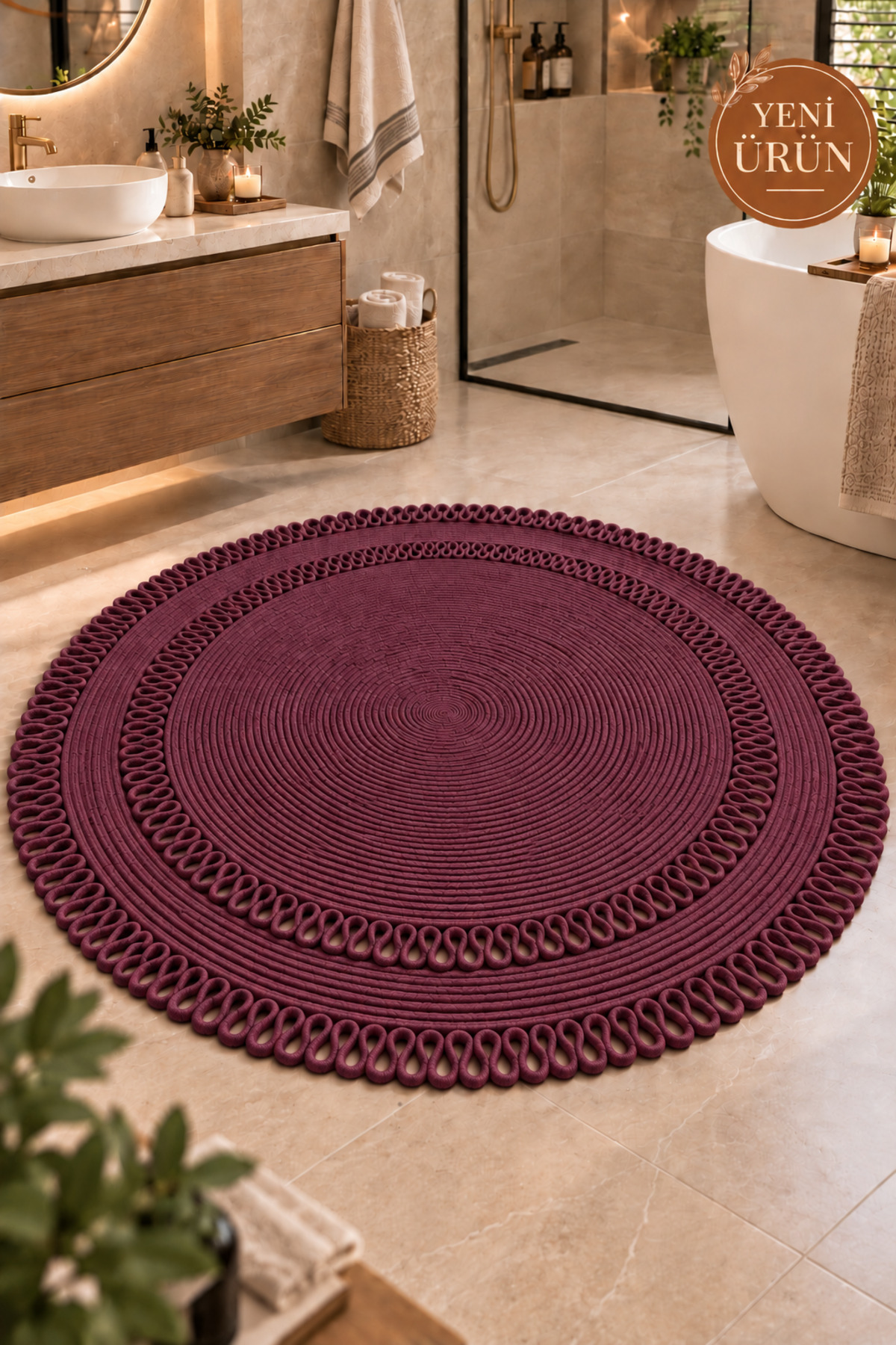 Alessa Doğal Yuvarlak Hasır Jüt Kilim Dekoratif Örgü Kilim – Modern Bohem Tasarım, Şık ve Doğal Görünüm, Salon, Mutfak ve Antre Kullanımı Desenli, Dekoratif, Kilim, Salon Çeyizlik, Hediyelik - Görsel 9