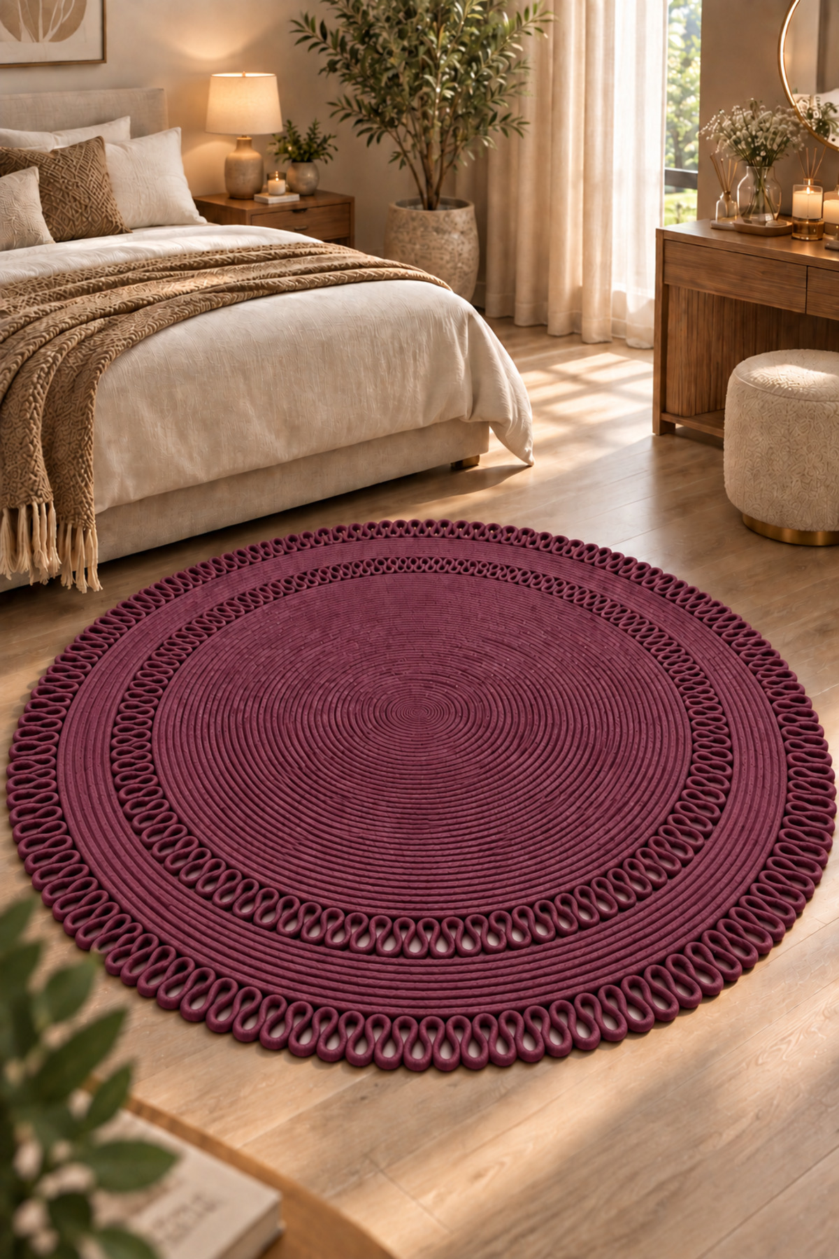 Alessa Doğal Yuvarlak Hasır Jüt Kilim Dekoratif Örgü Kilim – Modern Bohem Tasarım, Şık ve Doğal Görünüm, Salon, Mutfak ve Antre Kullanımı Desenli, Dekoratif, Kilim, Salon Çeyizlik, Hediyelik - Görsel 11