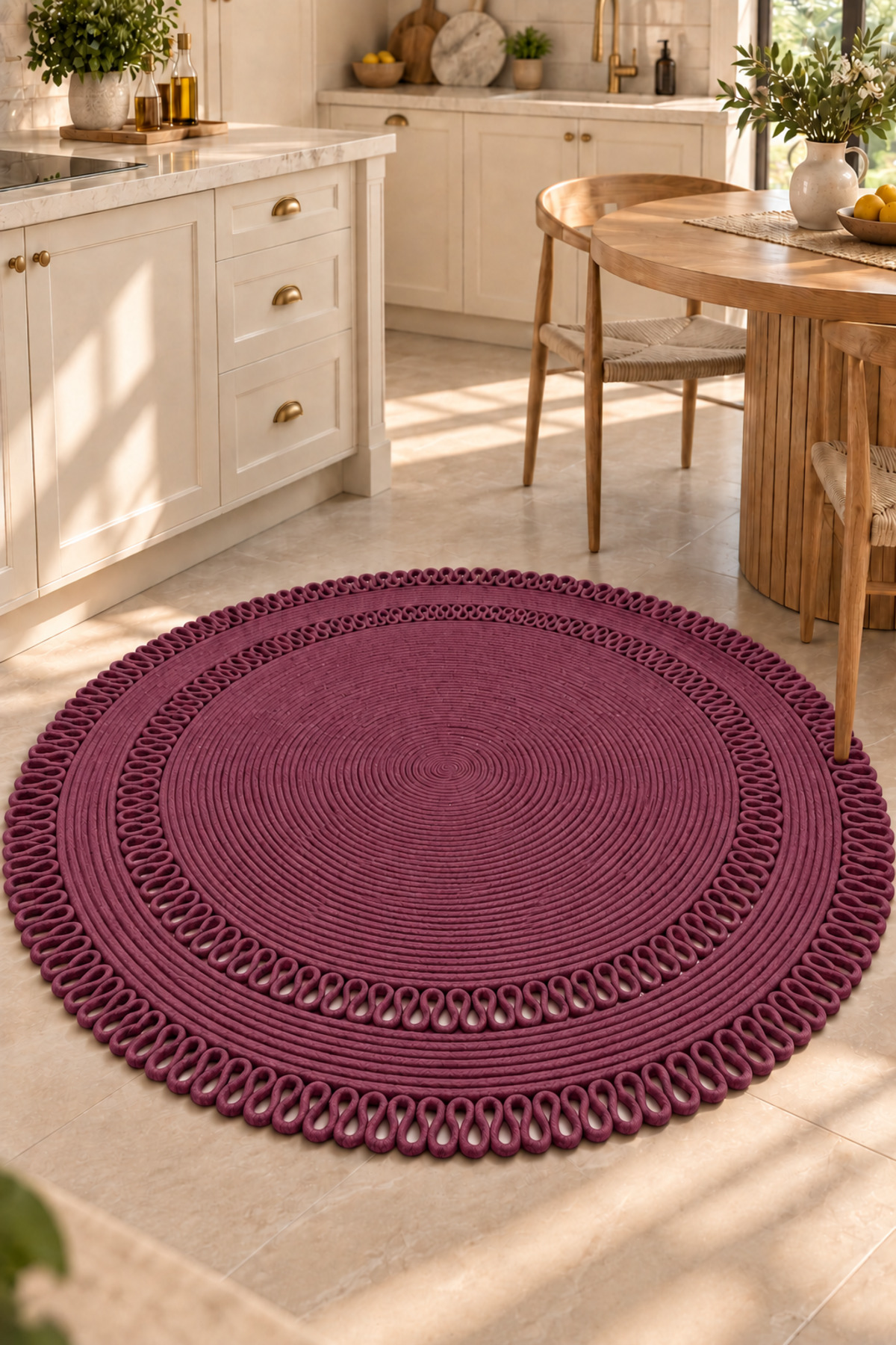 Alessa Doğal Yuvarlak Hasır Jüt Kilim Dekoratif Örgü Kilim – Modern Bohem Tasarım, Şık ve Doğal Görünüm, Salon, Mutfak ve Antre Kullanımı Desenli, Dekoratif, Kilim, Salon Çeyizlik, Hediyelik - Görsel 12