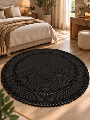 Alessa Doğal Yuvarlak Hasır Jüt Kilim Dekoratif Örgü Kilim – Modern Bohem Tasarım, Şık ve Doğal Görünüm, Salon, Mutfak ve Antre Kullanımı Desenli, Dekoratif, Kilim, Salon Çeyizlik, Hediyelik - Görsel 15