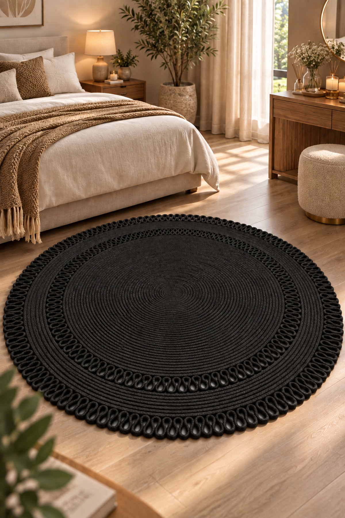 Alessa Doğal Yuvarlak Hasır Jüt Kilim Dekoratif Örgü Kilim – Modern Bohem Tasarım, Şık ve Doğal Görünüm, Salon, Mutfak ve Antre Kullanımı Desenli, Dekoratif, Kilim, Salon Çeyizlik, Hediyelik - Görsel 15